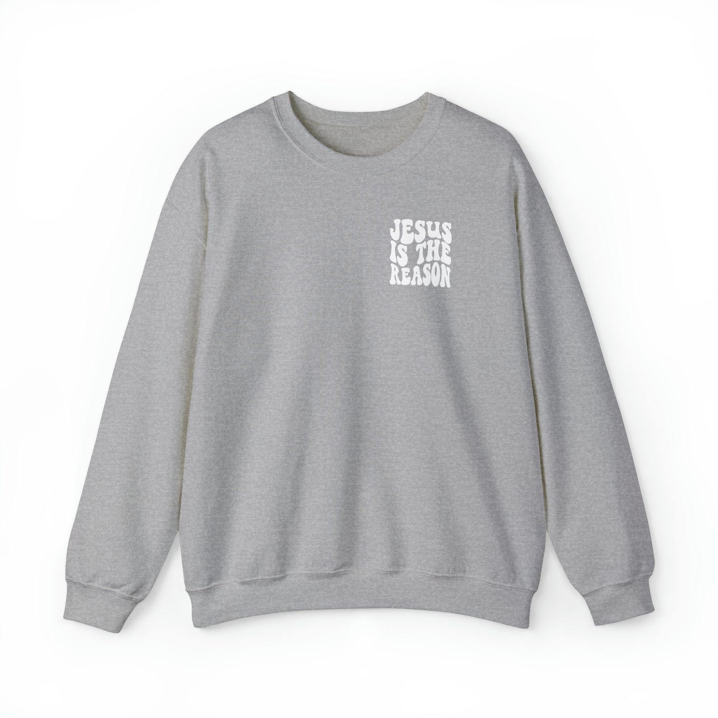 Jesus is the Reason Front & Back Design White Logo Unisex Heavy Blend™ Crewneck Sweatshirt