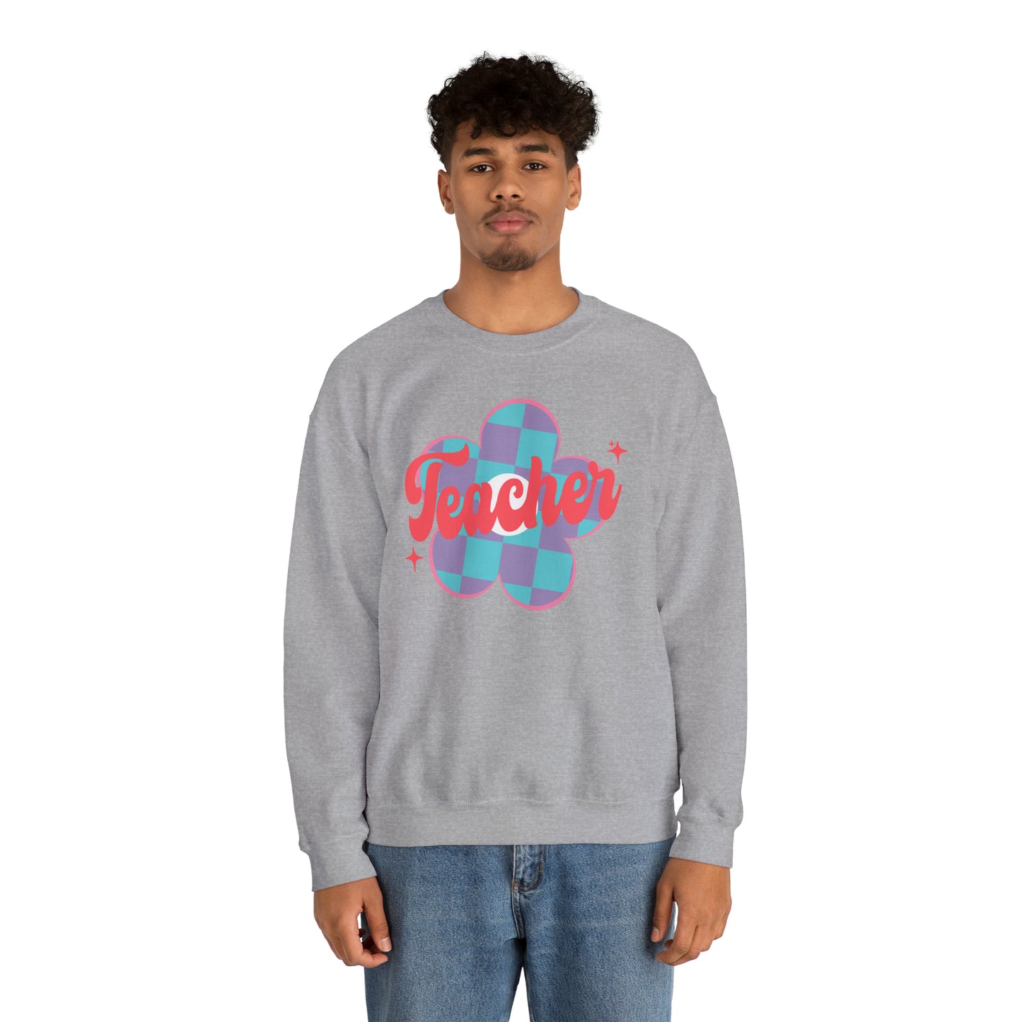 Plaid Daisy Teacher Heavy Blend™ Crewneck Sweatshirt