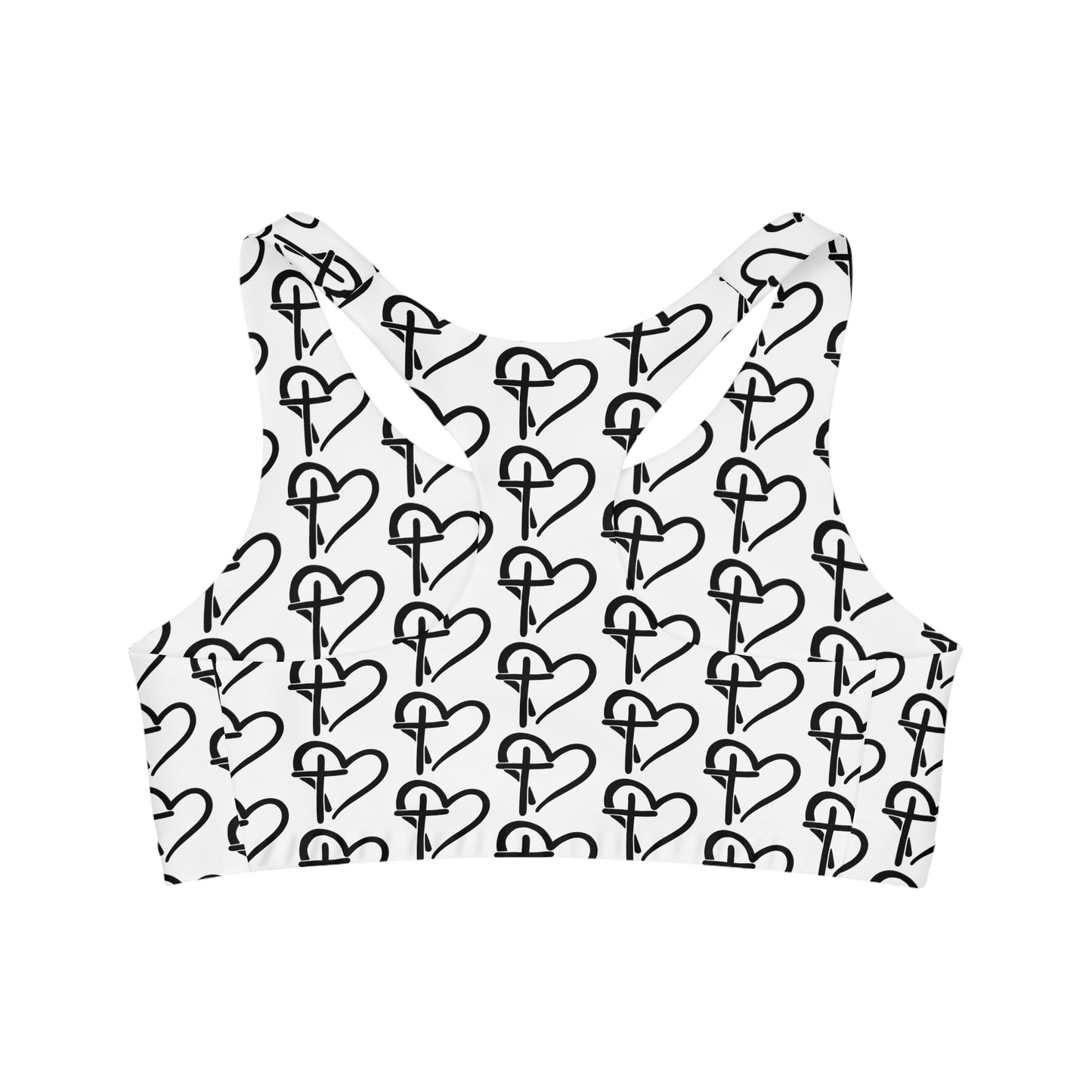 Cross and Heart Christian Pattern Yoga Seamless Sports Bra - Light Turquoise