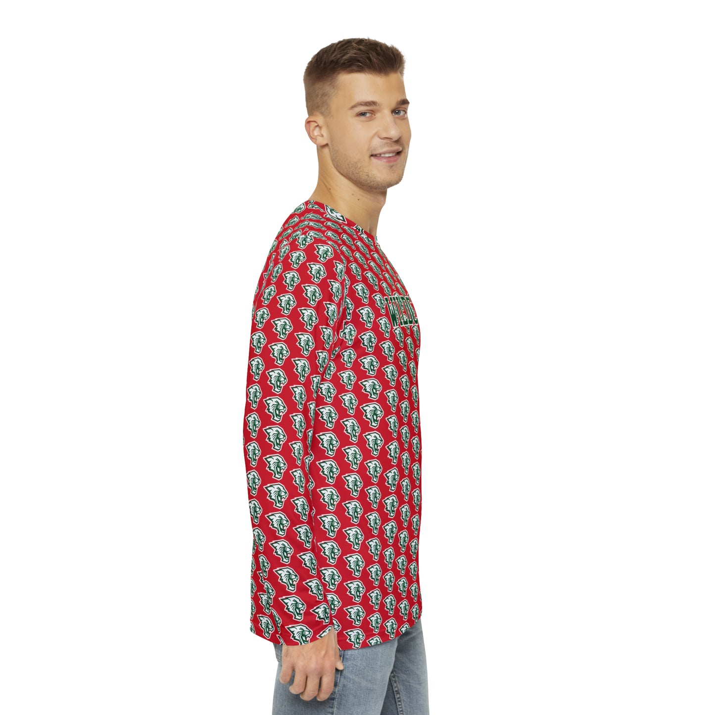 Salem Wildcats Pattern Men's Long Sleeve Shirt - Red