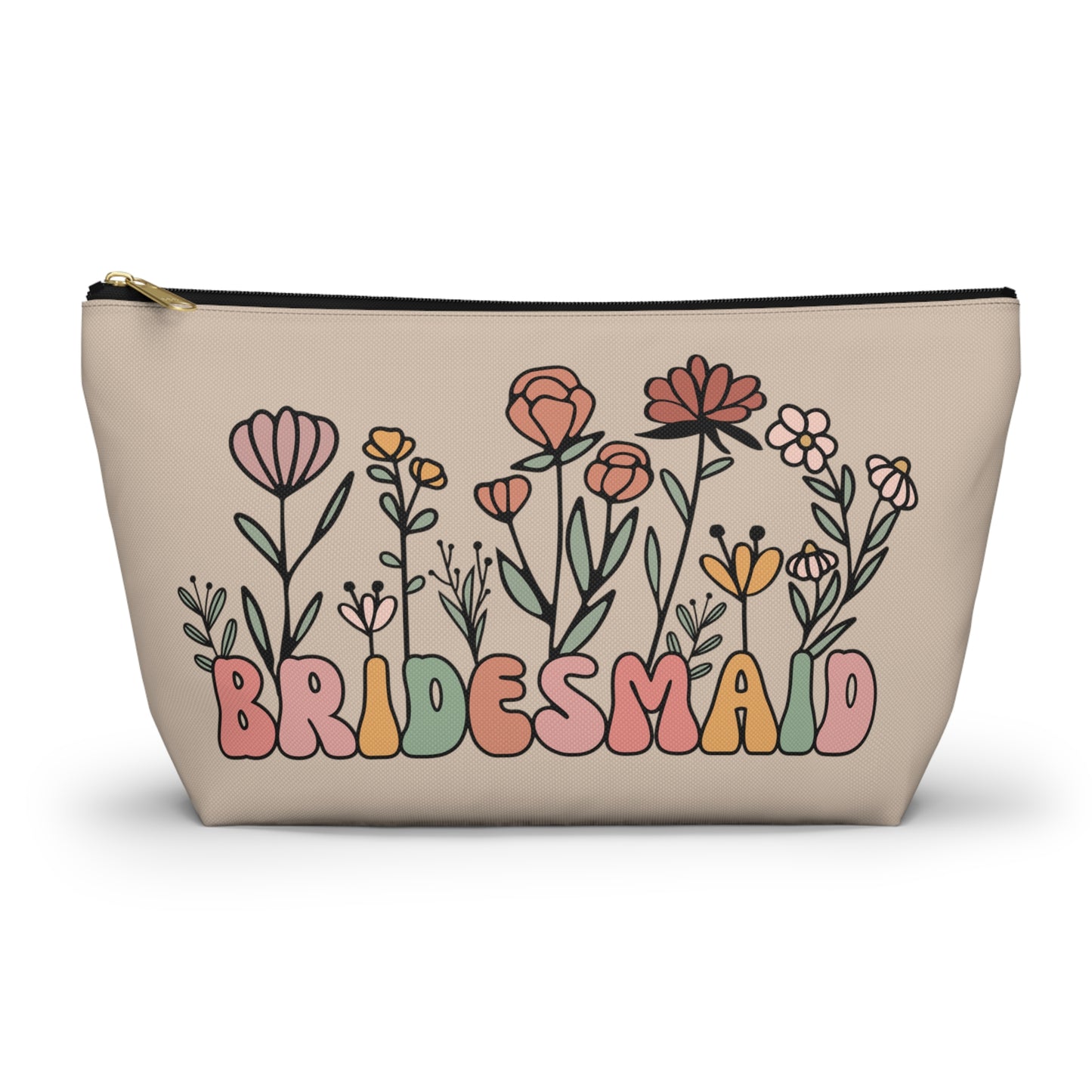 Retro Boho Bridesmaid Floral Print Design Accessory Pouch w T-bottom