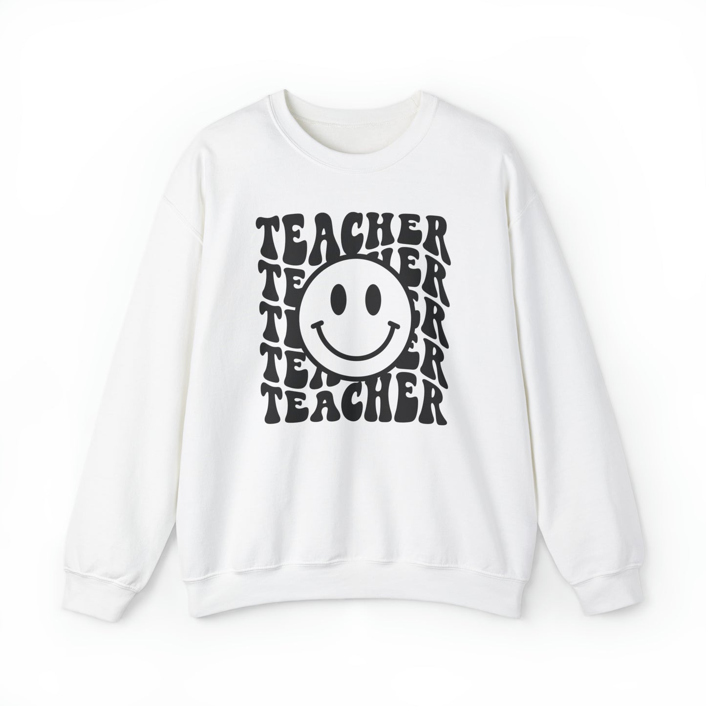 Retro Teacher with Smiley Face Black Logo Unisex Heavy Blend™ Crewneck Sweatshirt
