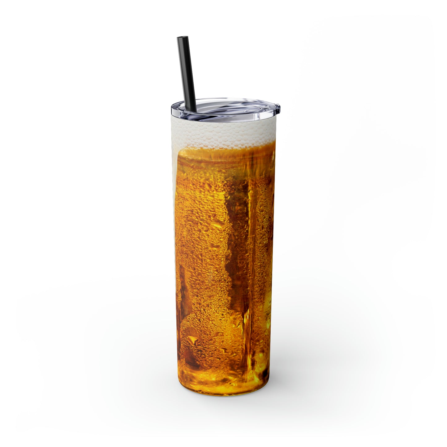 Beer Print with Beer Head Skinny Tumbler with Straw, 20oz