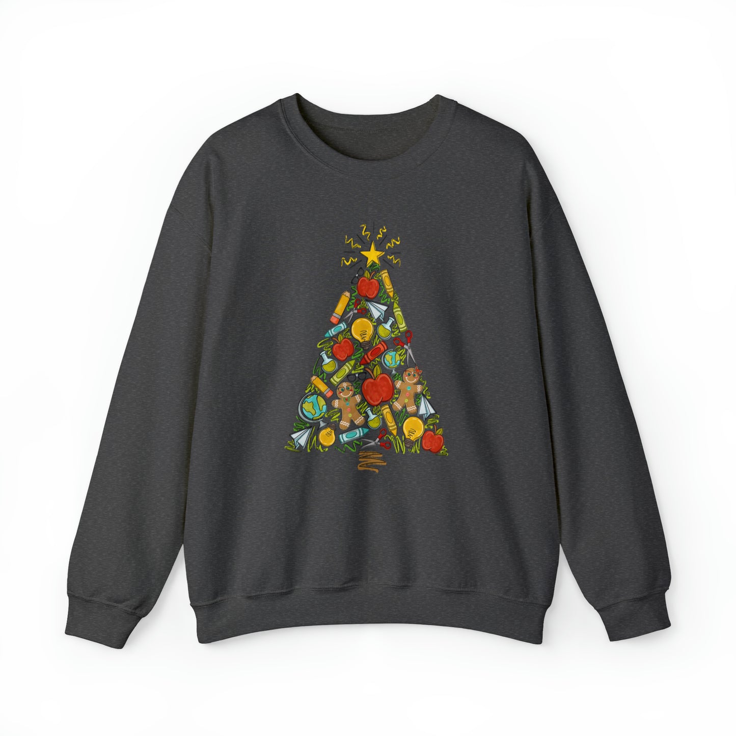 Teacher Supplies Christmas Tree Heavyweight Crewneck Sweatshirt