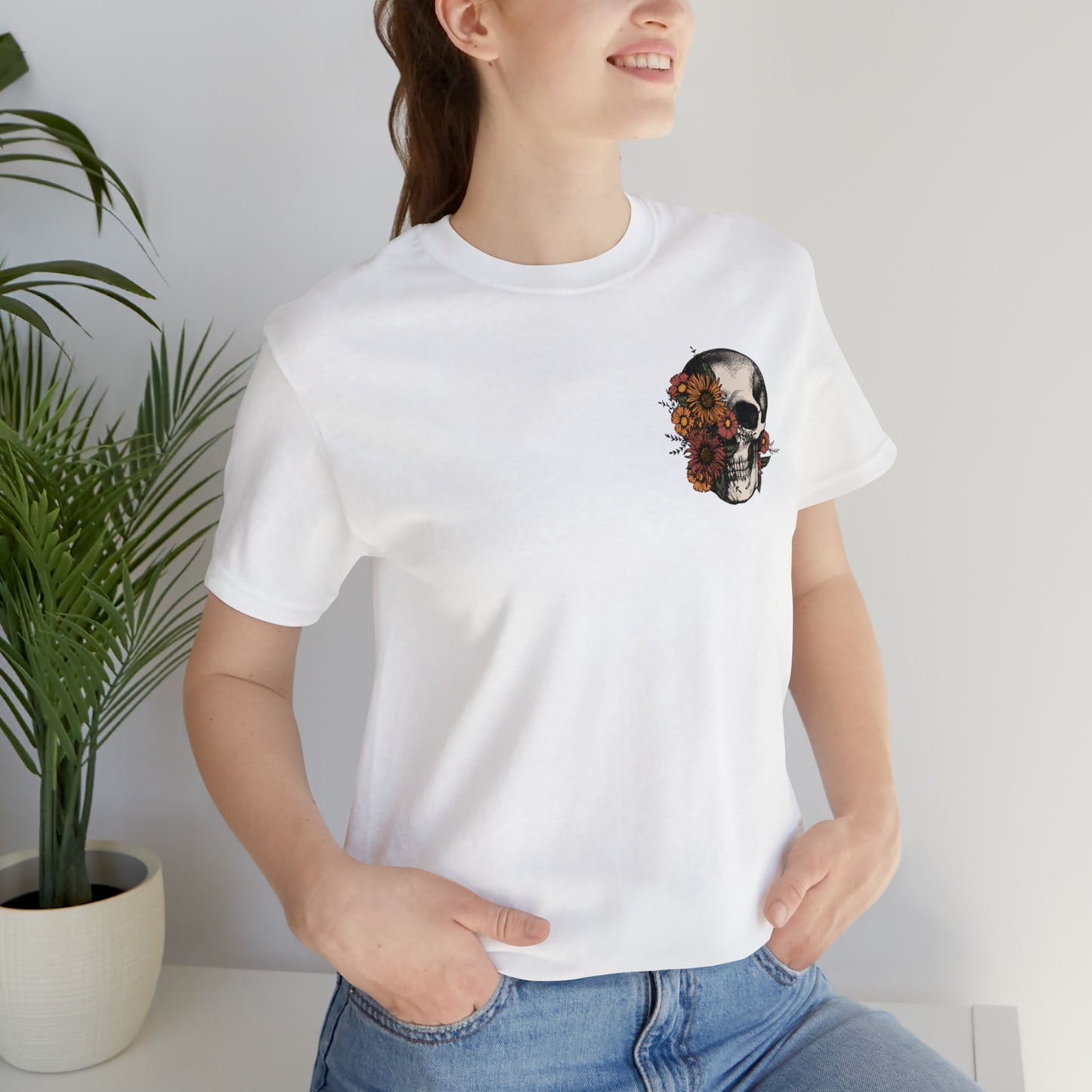Floral Skeleton Head Front and Back Design T-Shirt