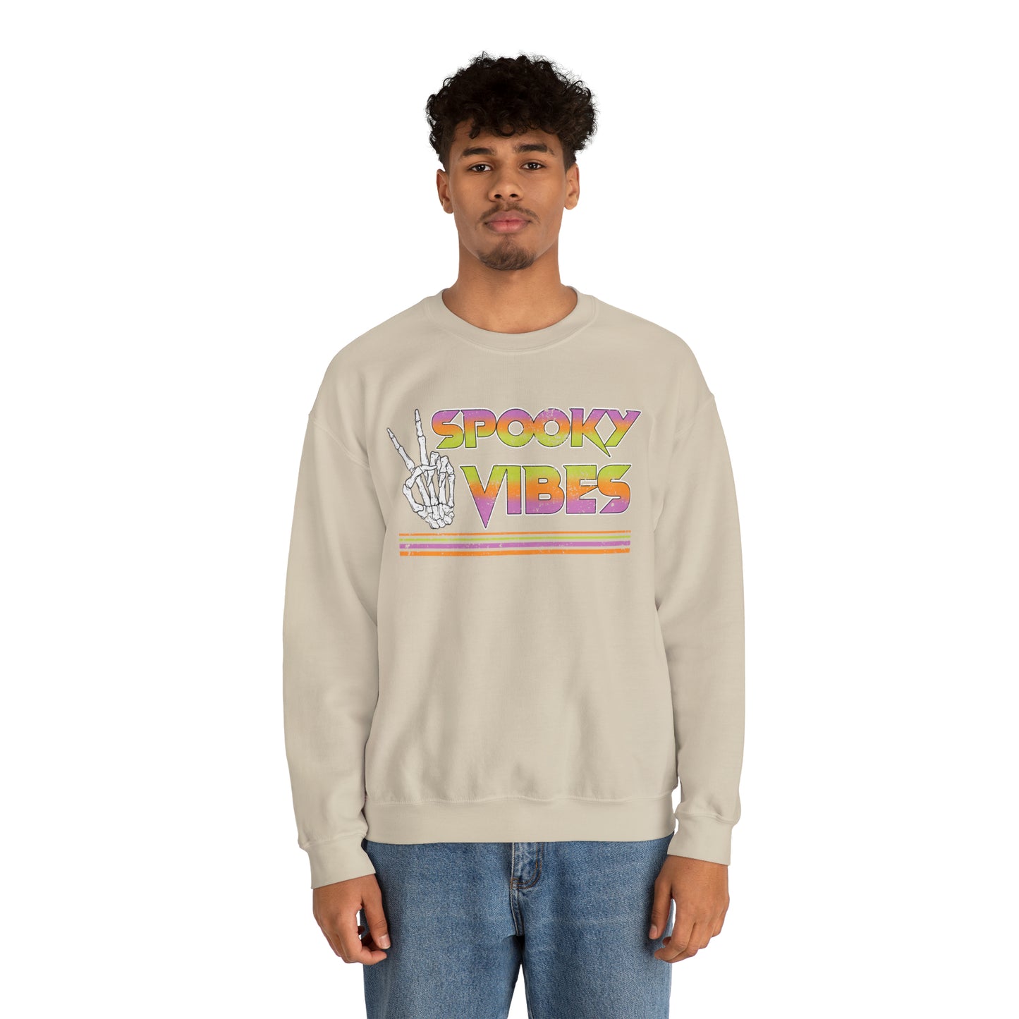 Spooky 80's Vibes Vintage Skeleton Piece Sign Fall Halloween Unisex Heavy Blend™ Crewneck Sweatshirt