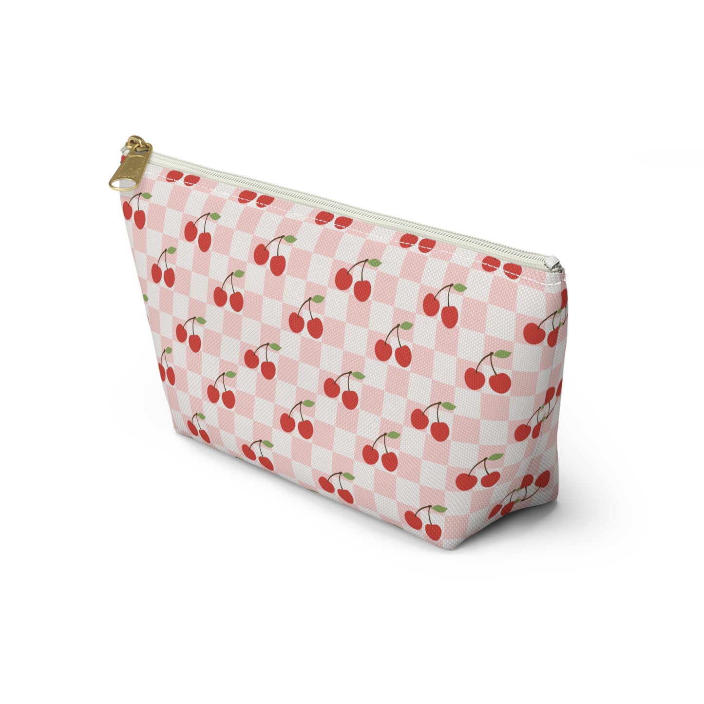 Checkered Cherries Print Design Accessory Pouch w T-bottom
