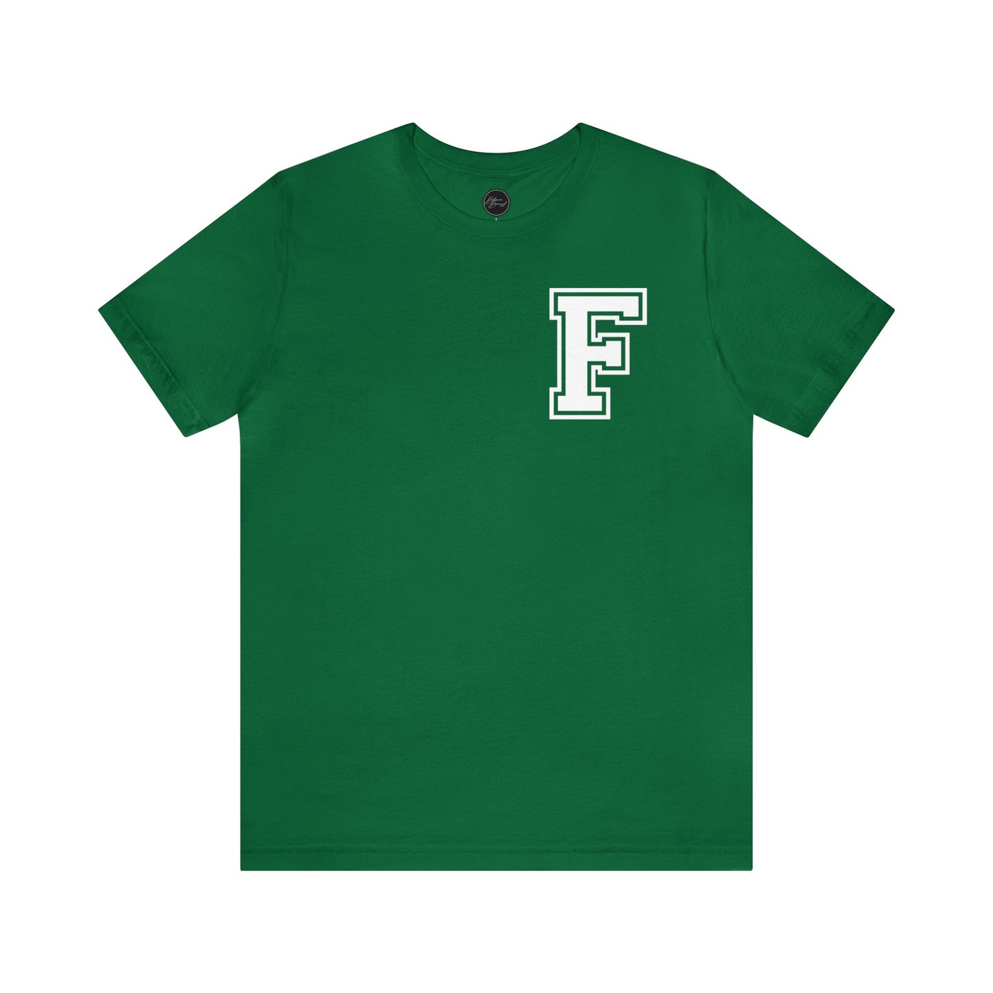 Front and Back Design - Varsity F Vertical Freeburg Midgets Logo Bella Jersey Short Sleeve Tee (Unisex)