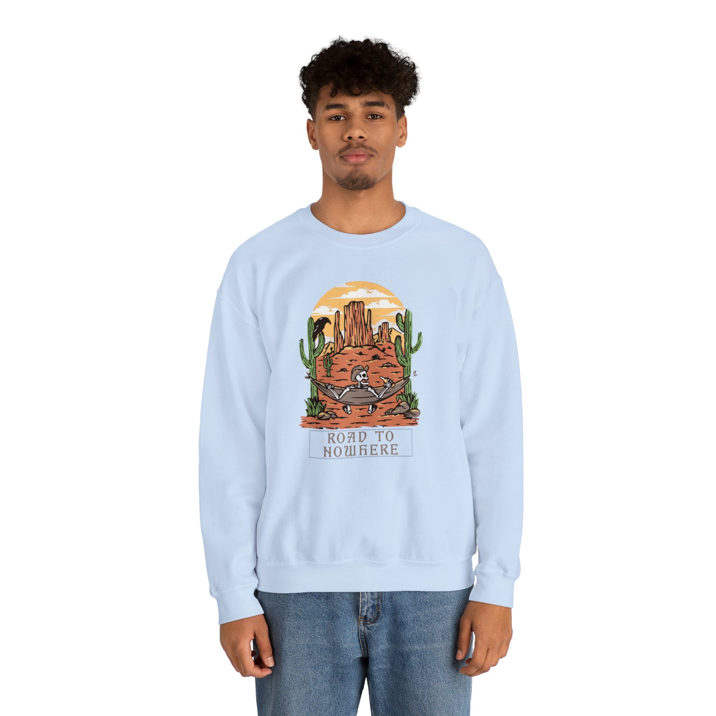 Road to Nowhere Skeleton Fall Halloween Retro Warm Colored Unisex Heavy Blend™ Crewneck Sweatshirt