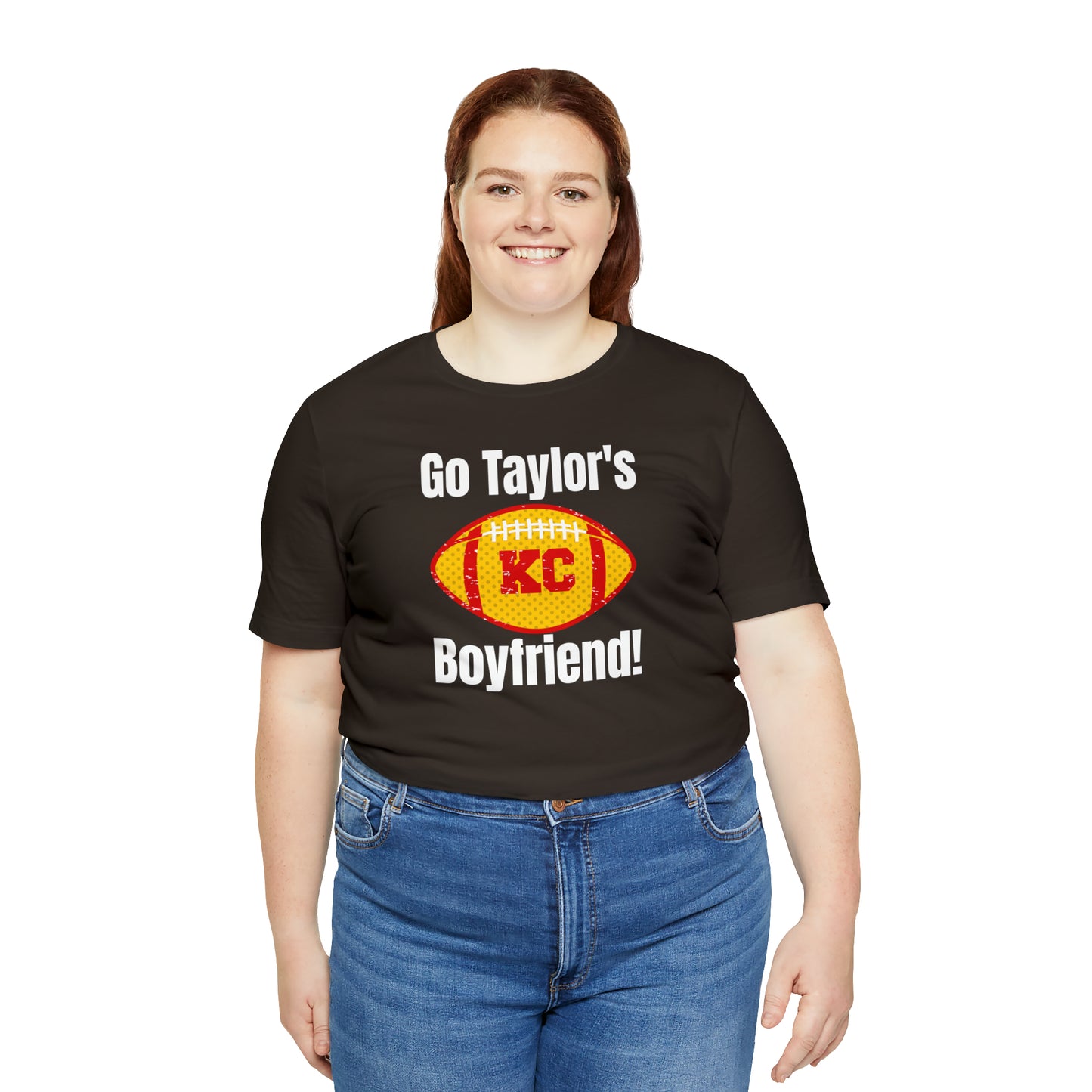 Go Taylor's Boyfriend Swift Kelce Shirt Bella Jersey Short Sleeve Tee (Unisex) - Front and Back Design