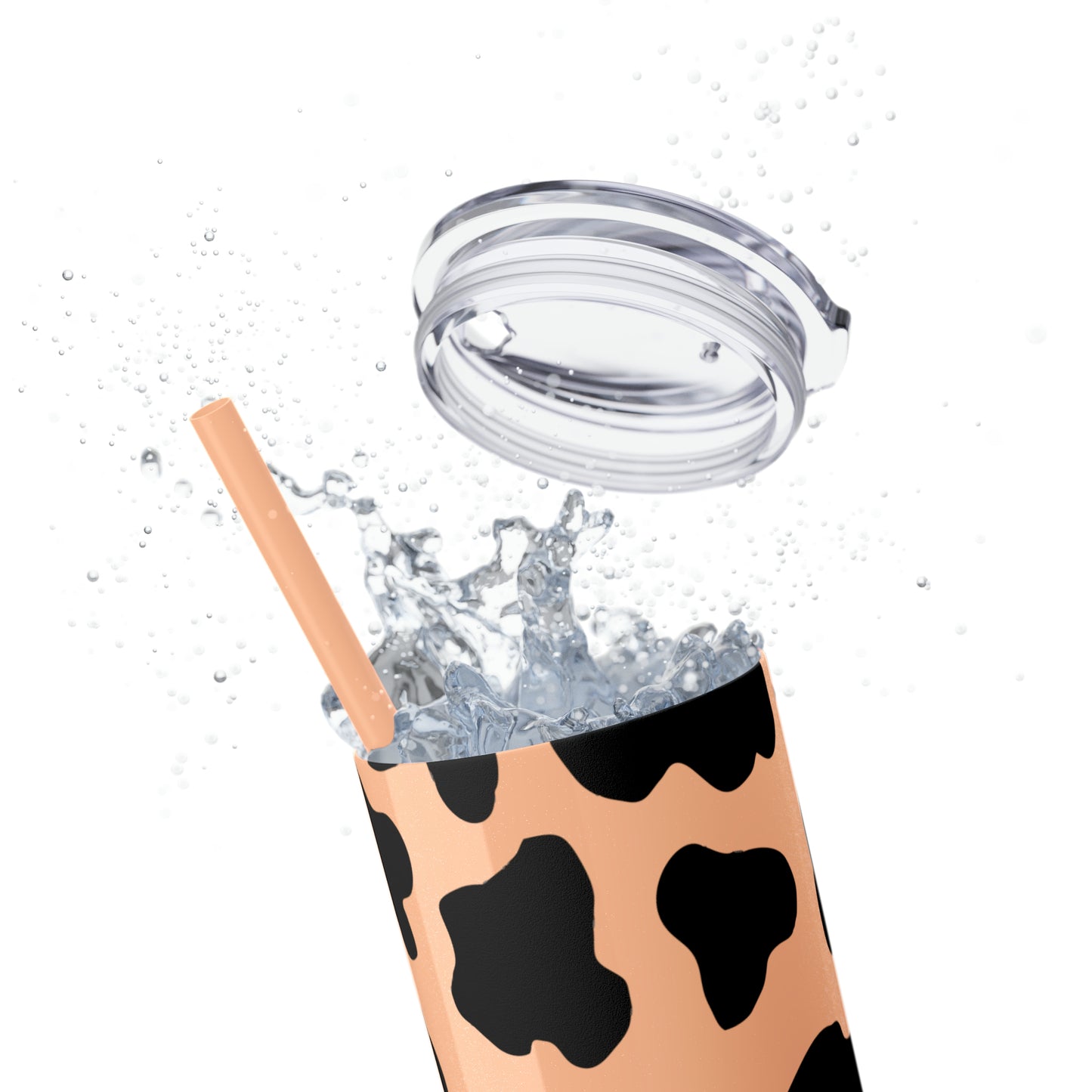 Country Cow Print Skinny Tumbler with Straw, 20oz