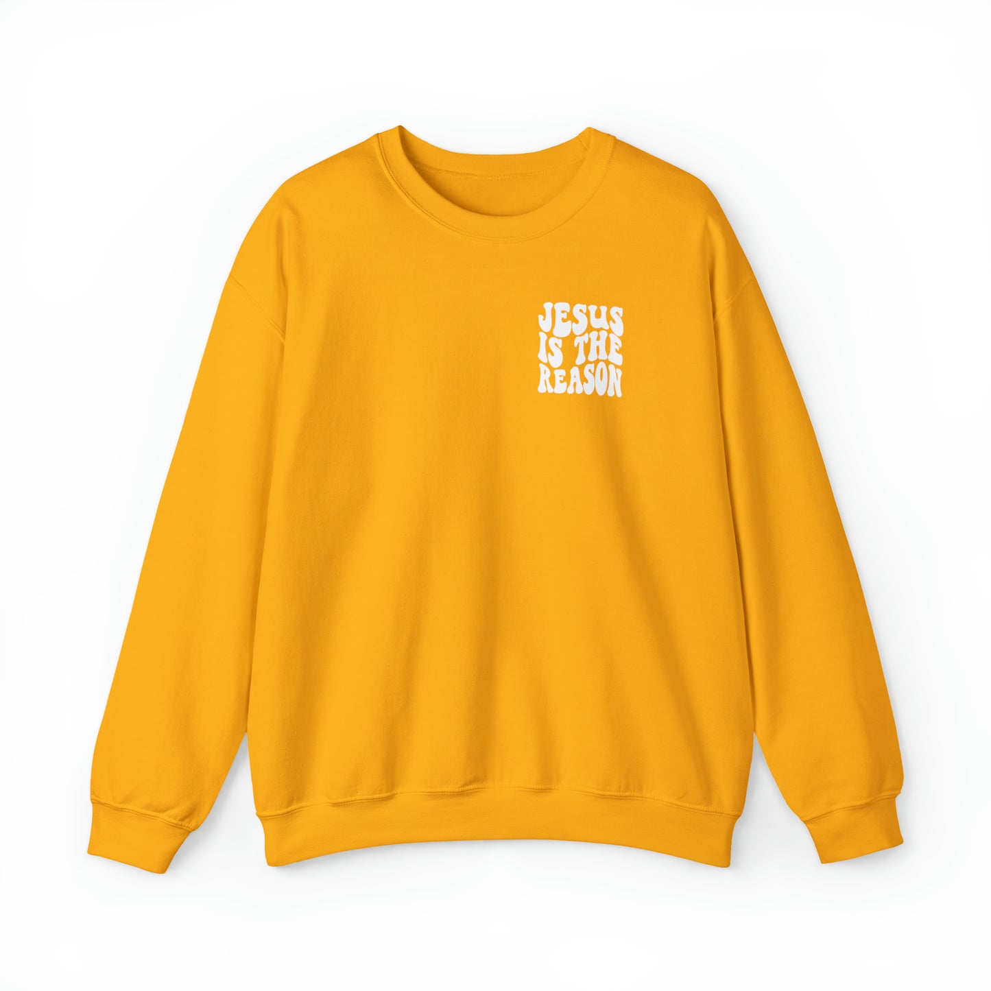 Jesus is the Reason Front & Back Design White Logo Unisex Heavy Blend™ Crewneck Sweatshirt