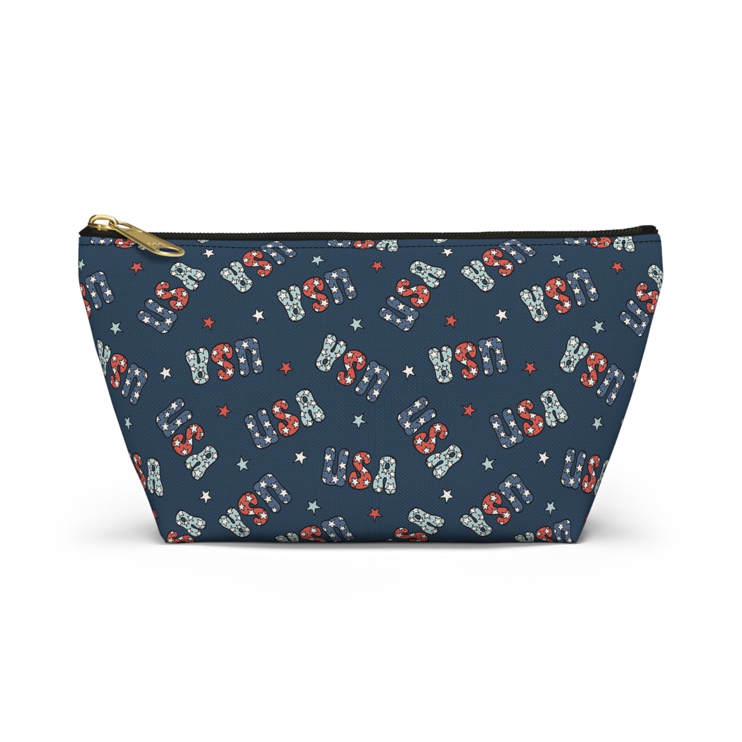 USA America 4th of July USA Stars Red, White and Blue Print Design Accessory Pouch w T-bottom