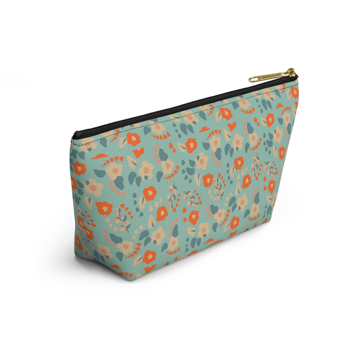 Orange Floral Print Design  Accessory Pouch w T-bottom