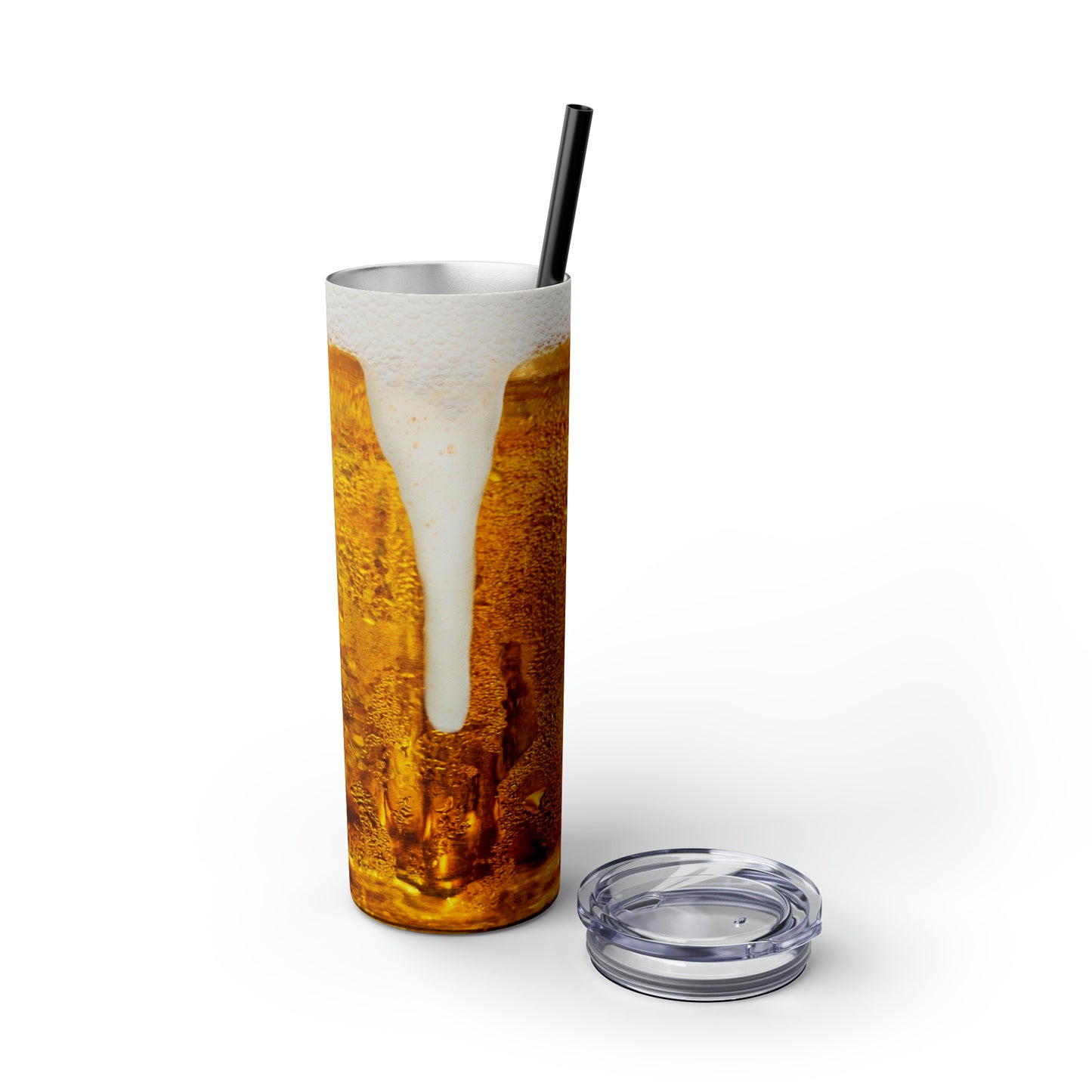 Beer Print with Beer Head Skinny Tumbler with Straw, 20oz
