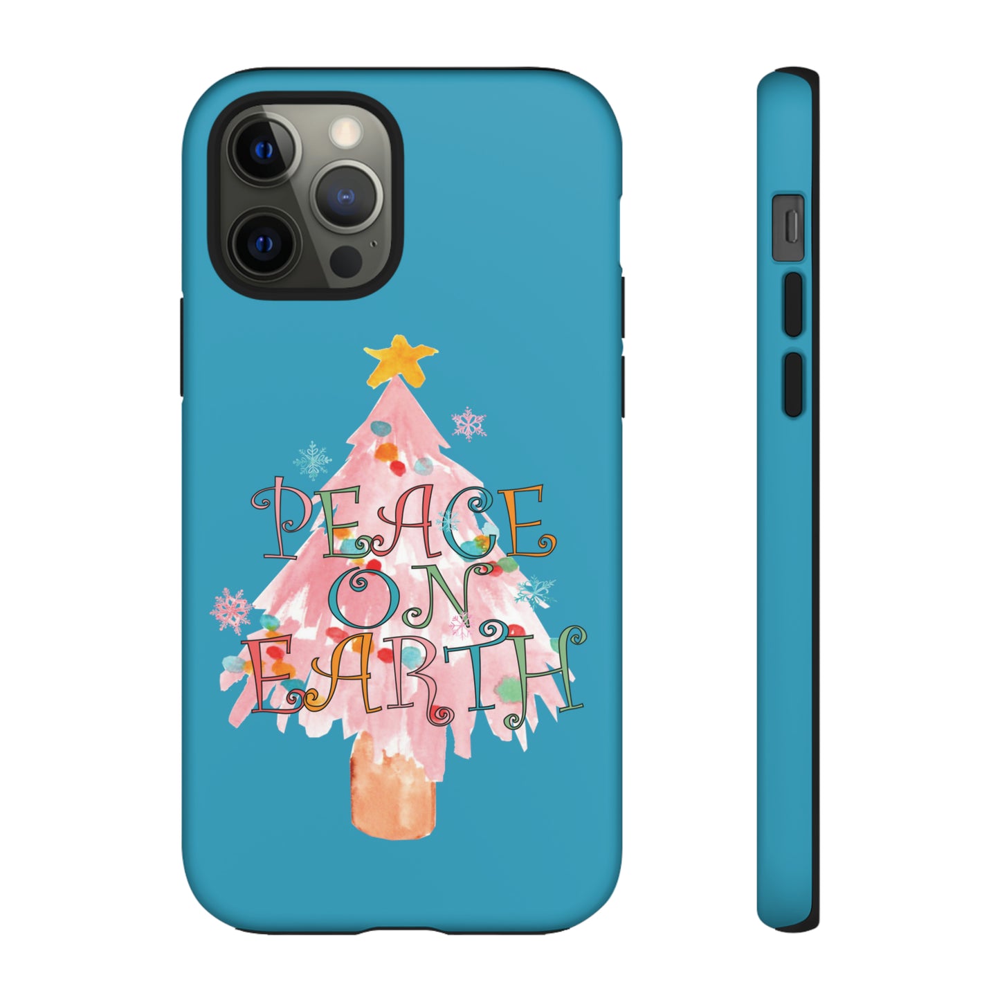 Peace on Earth Christmas/ Holiday Apple iPhone Tough Cases - Turquoise