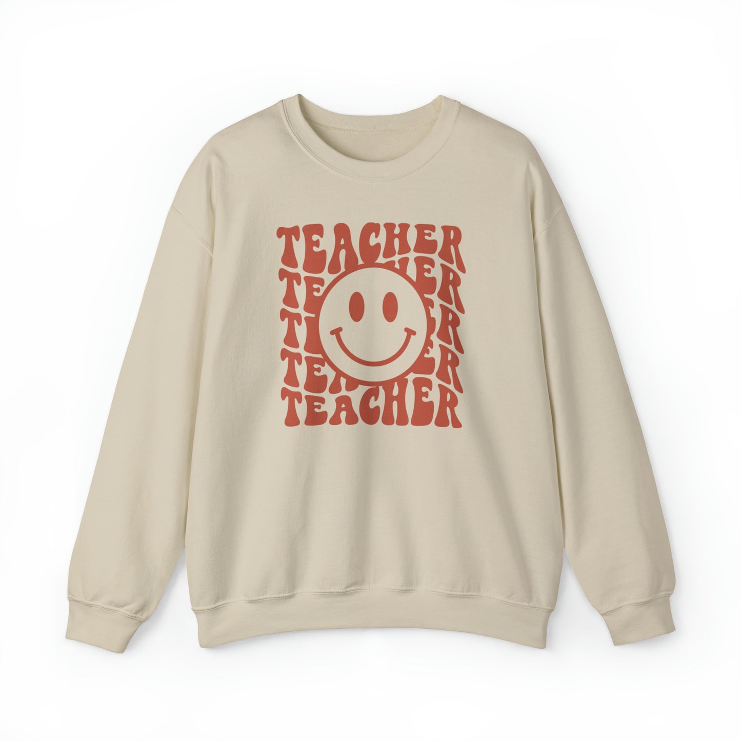 Retro Rust Colored Teacher with Smiley Face Unisex Heavy Blend™ Crewneck Sweatshirt