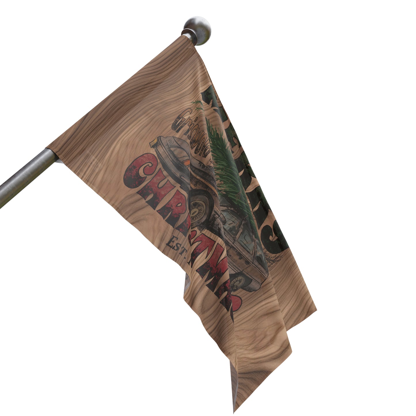Distressed Merry Griswold's Christmas Tree Station Wagon Holiday Wooden Print Flag