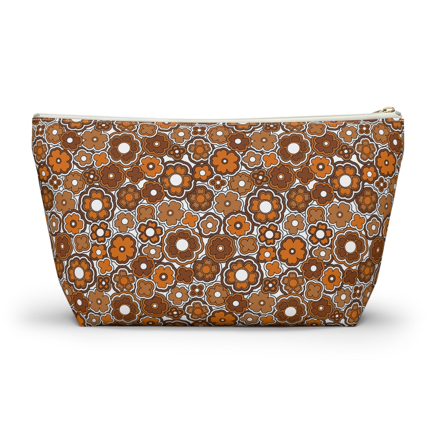 Flower Power Retro Brown Floral Print Design  Accessory Pouch w T-bottom