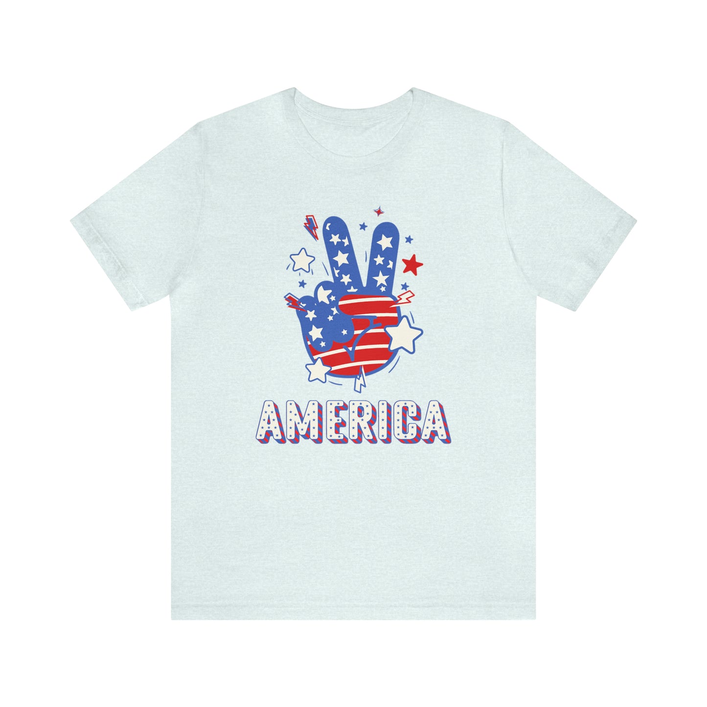 America USA Stars Peace Sign with Hands Unisex Jersey Short Sleeve Tee