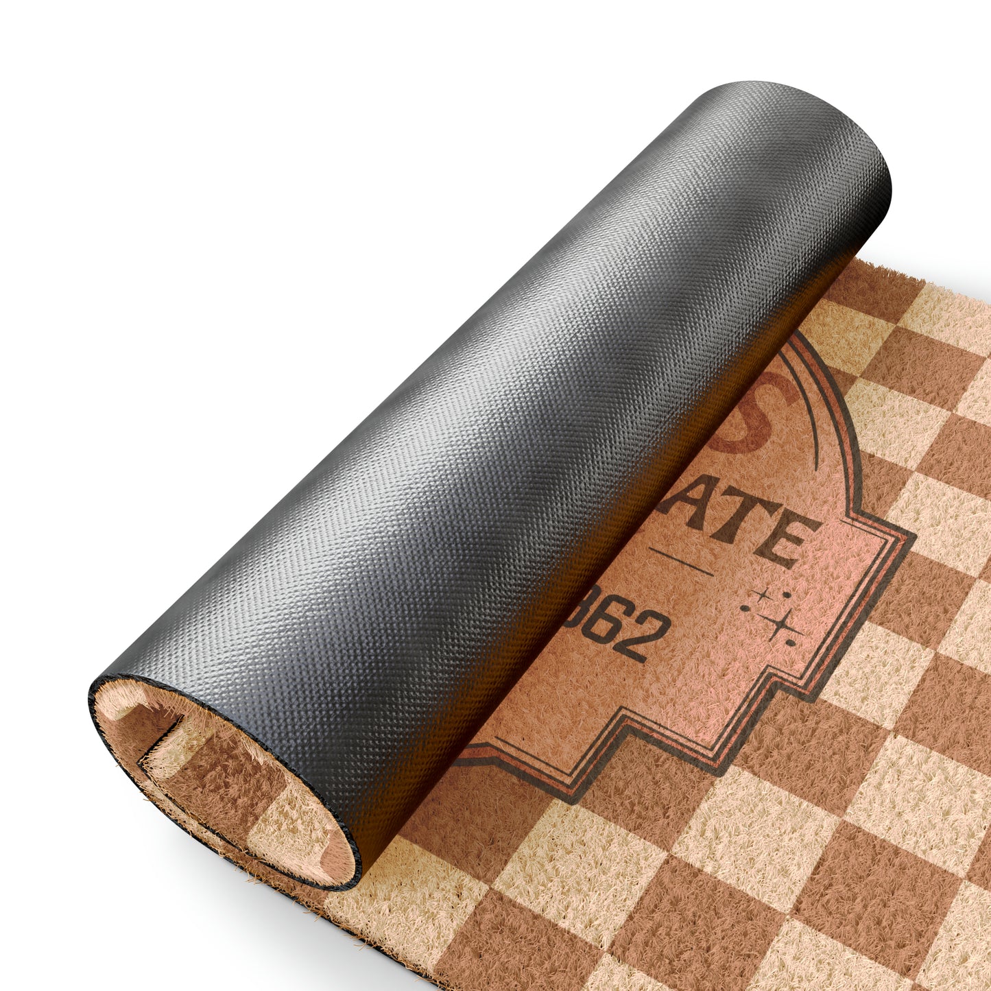 Santa's Hot Chocolate Brown Checkerboard Christmas/ Holiday Coir Mat
