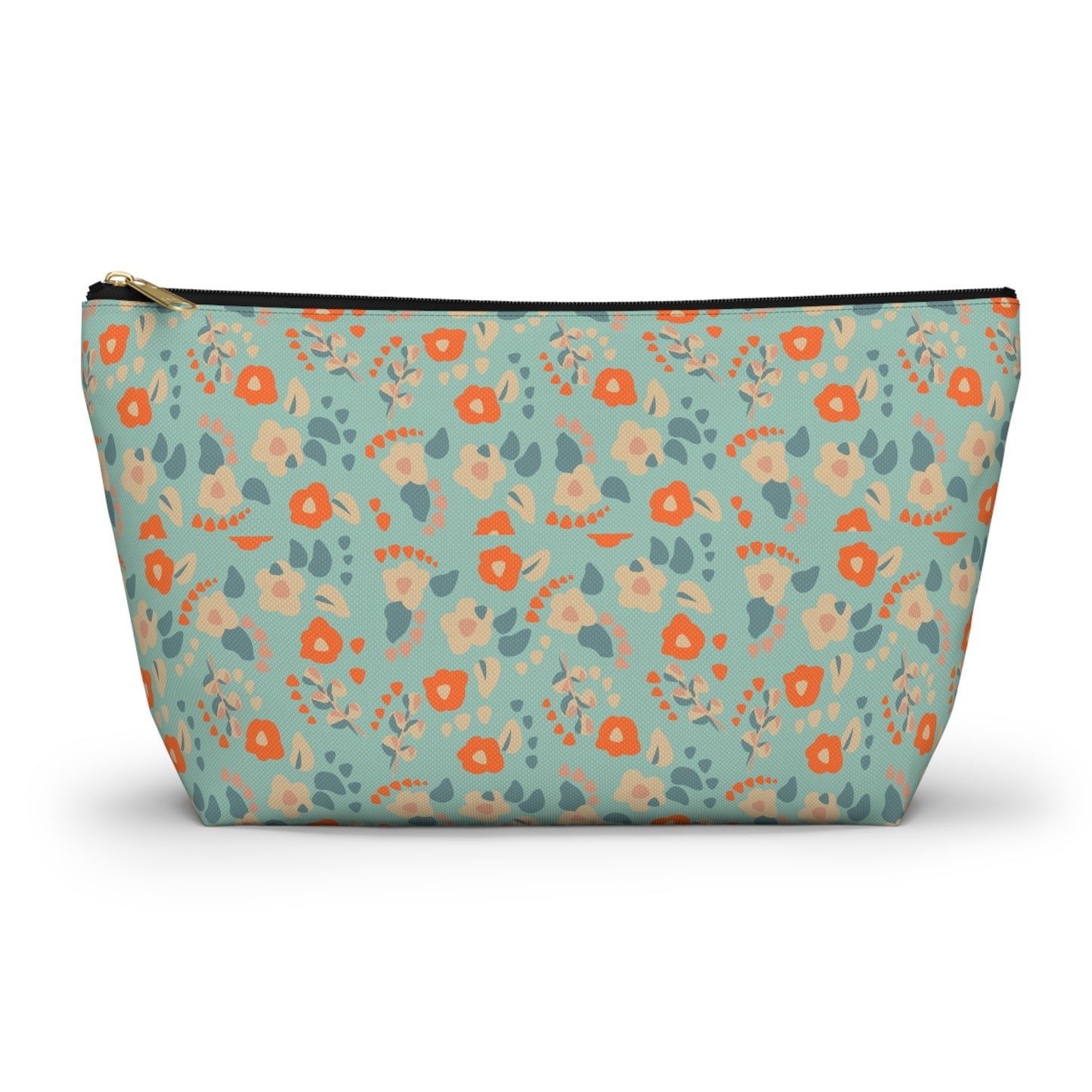 Orange Floral Print Design  Accessory Pouch w T-bottom