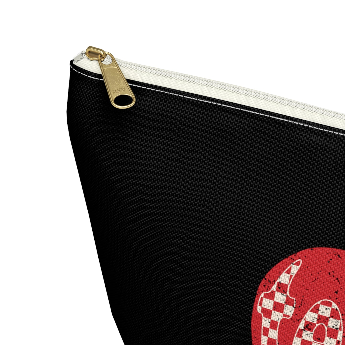Distressed Teacher Checkered Apple Print Design Accessory Pouch w T-bottom - Black
