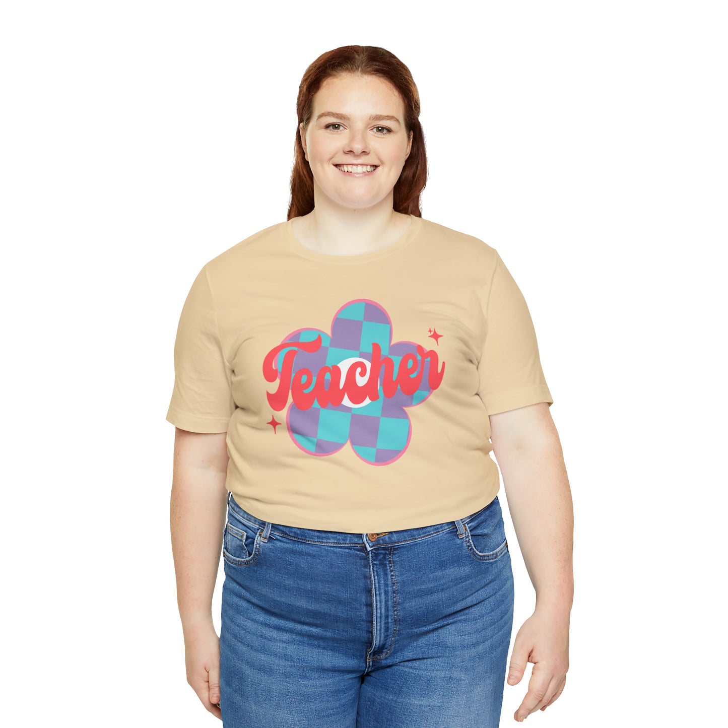 Purple and Blue Plaid Daisey Teacher T-Shirt