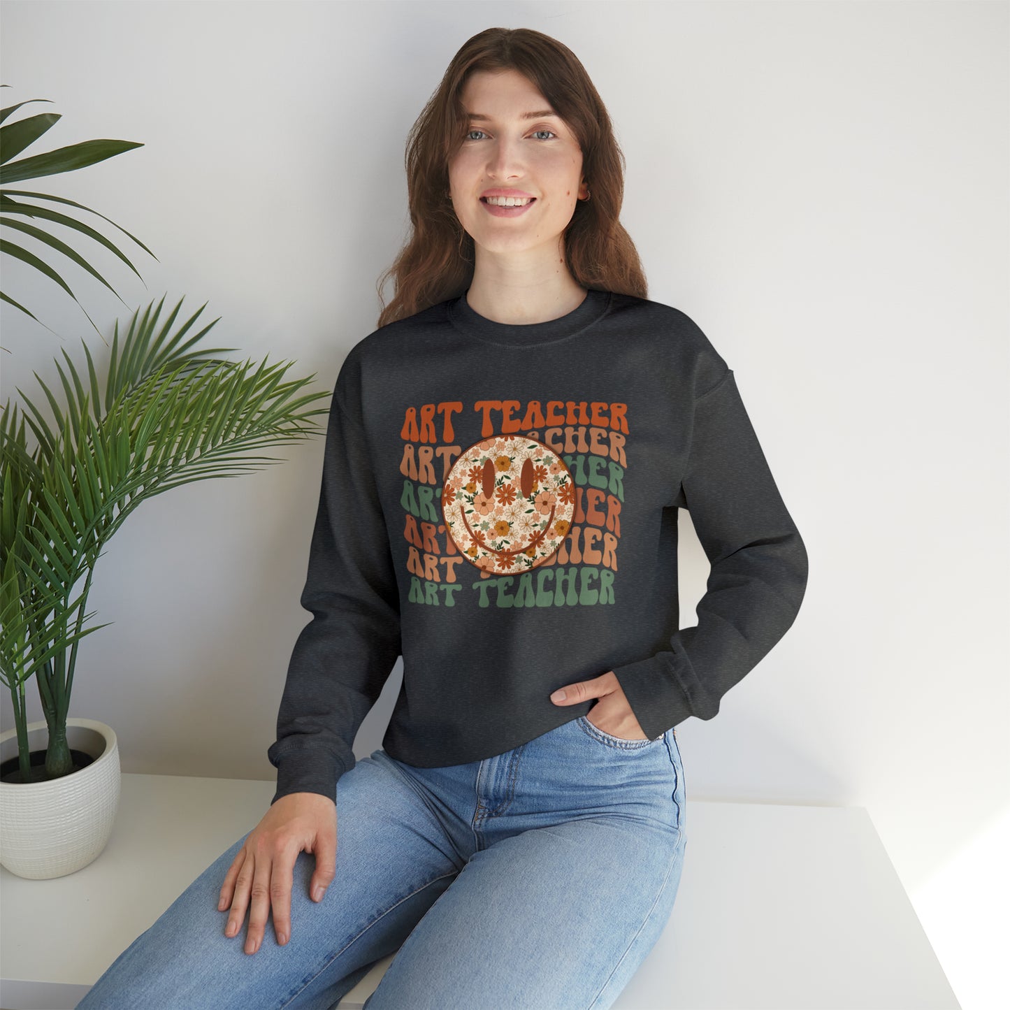 Art Teacher with Smiley Face Heavyweight Crewneck Sweatshirt