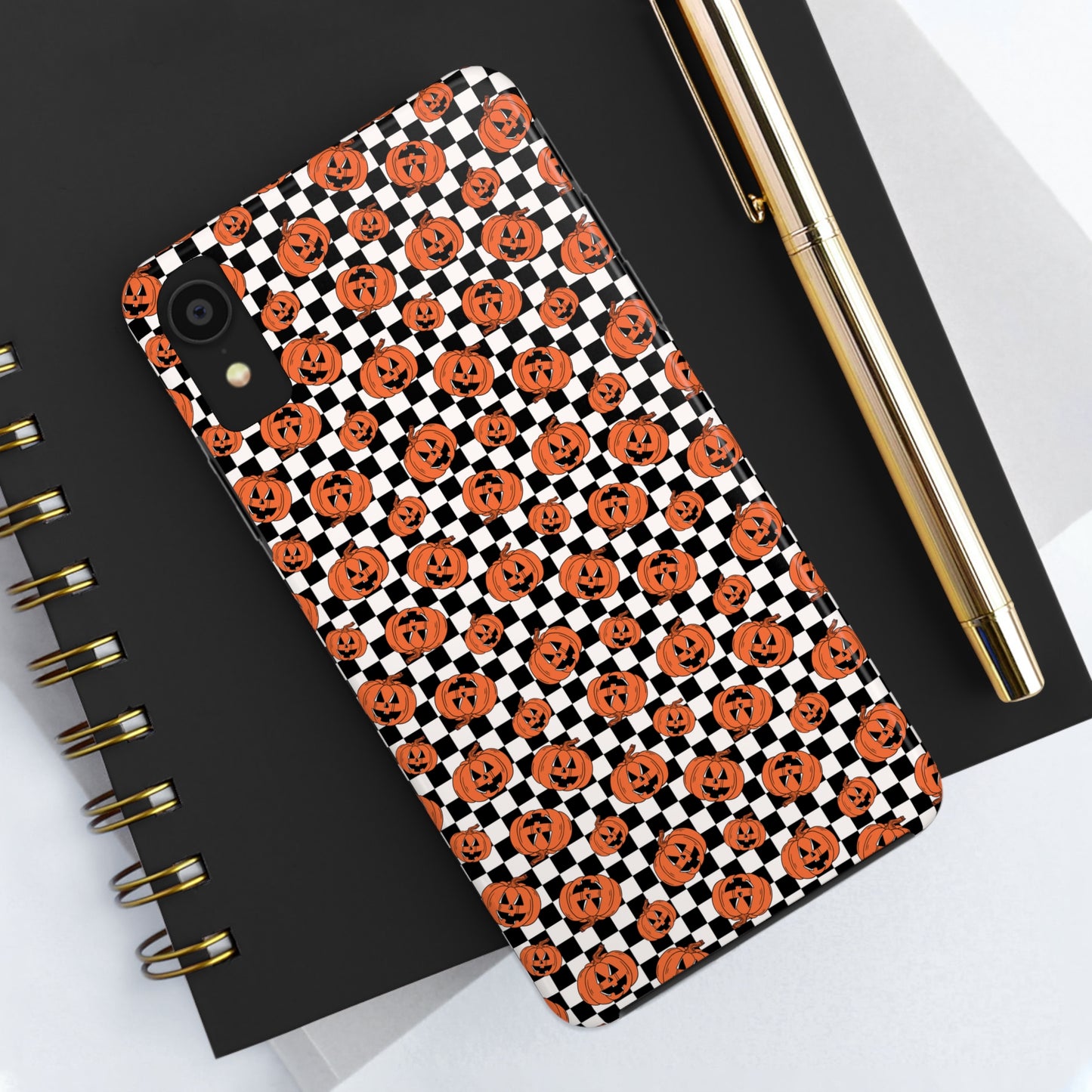 Pumpkin / Jack-O-Lantern Checkerboard Halloween/ Fall Patterned Tough Phone Cases