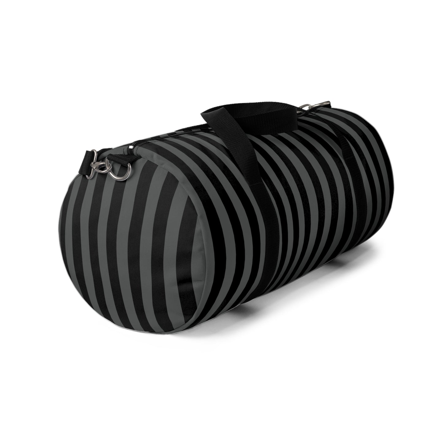 Black and Gray Striped Duffel Bag