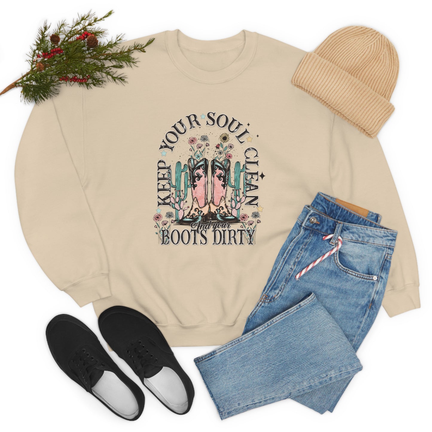 "Keep Your Soul Clean and Your Boots Dirty" - Unisex Heavy Blend™ Crewneck Sweatshirt