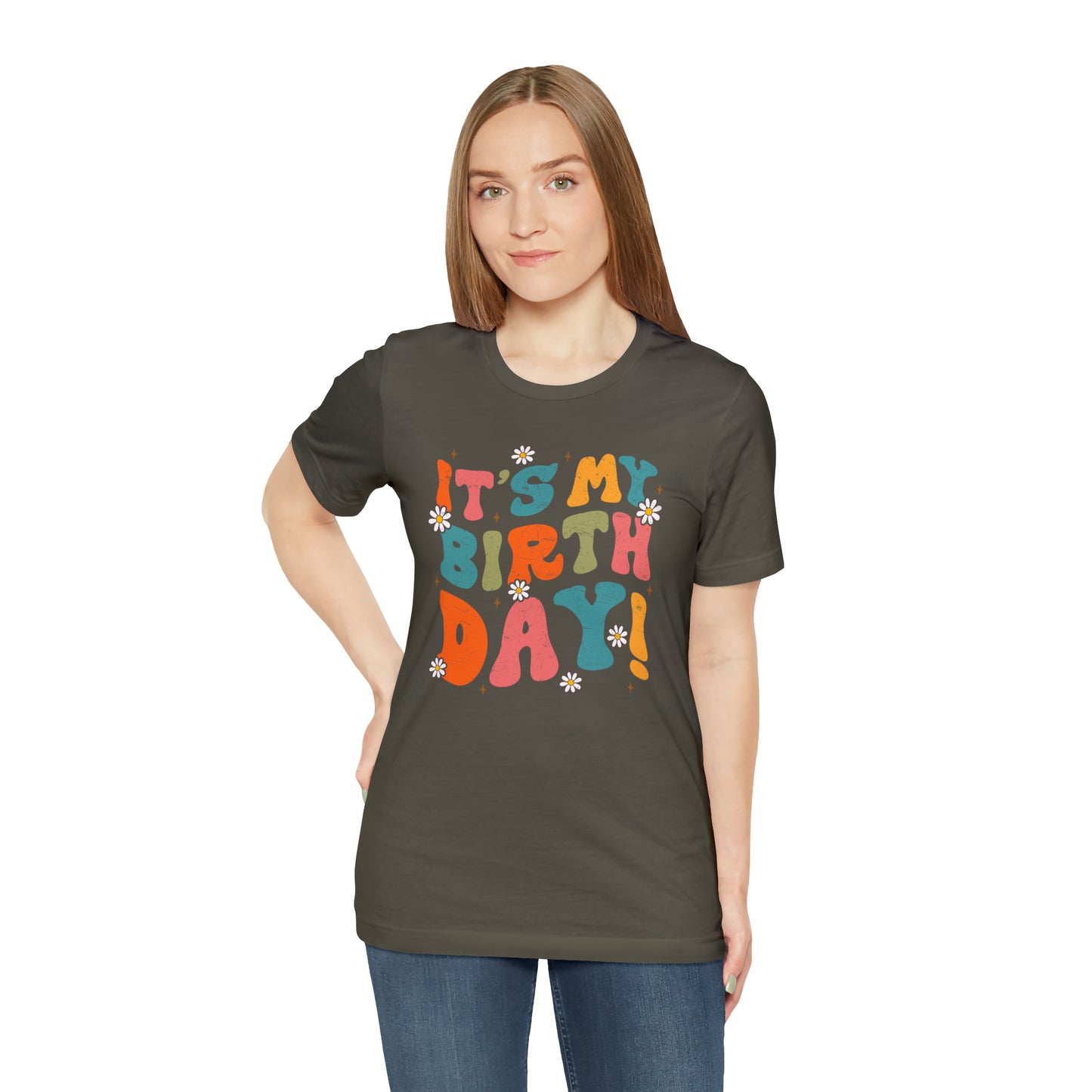 Distressed It's My Birthday Colorful Daisy T-Shirt