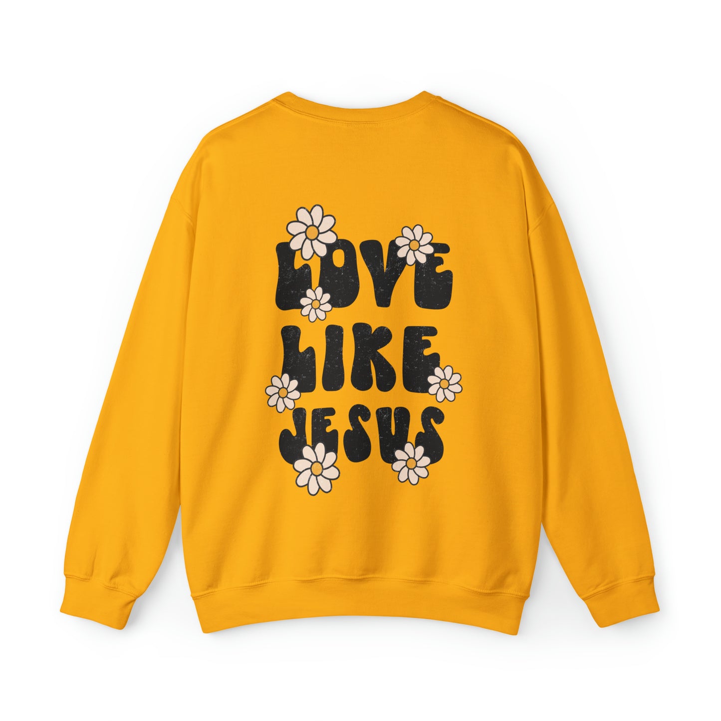 Distressed Daisy Love Like Jesus - Front and Back Design Heavy Blend™ Crewneck Sweatshirt