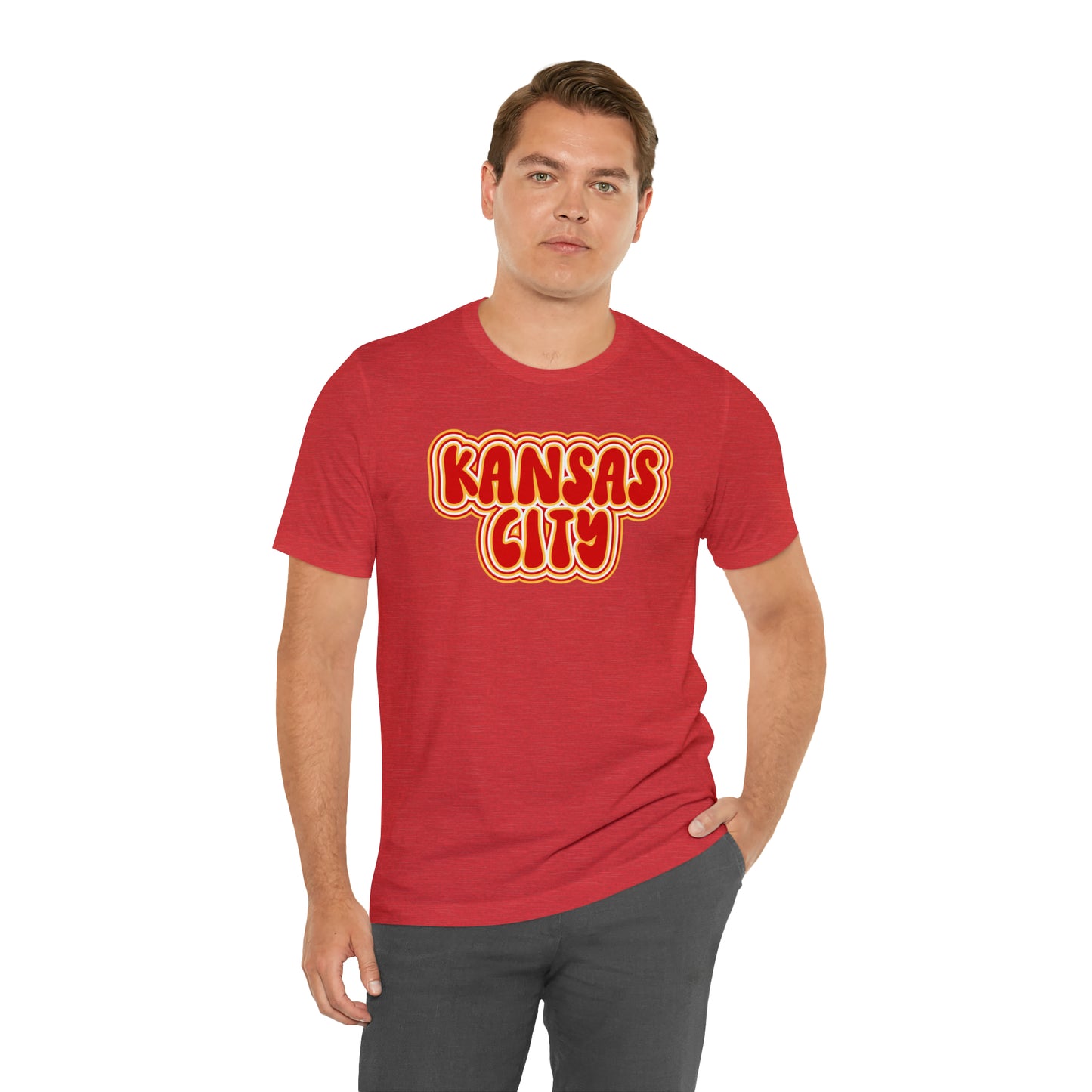 Swift Kelce Football Bubble Font Bella Jersey Short Sleeve Tee (Unisex) - Front and Back Design