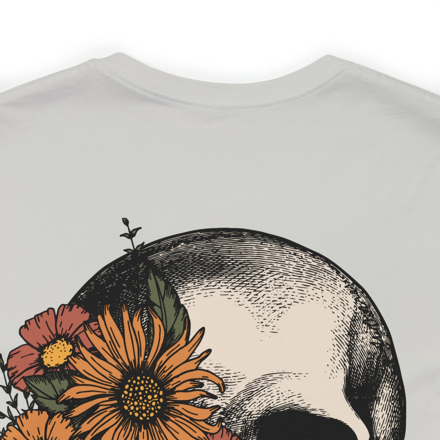Floral Skeleton Head Front and Back Design T-Shirt