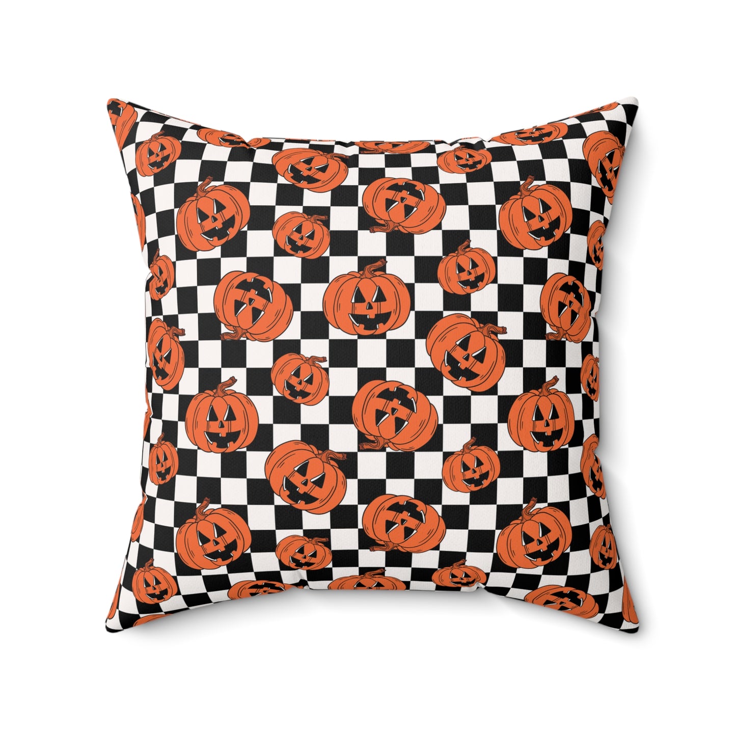 Pumpkin Checkerboard Fall/ Halloween Spun Polyester Square Pillow