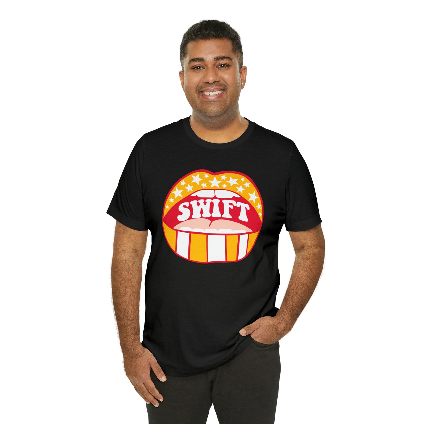 Swift Red, Yellow and White Lips Bella Jersey Short Sleeve Tee (Unisex)