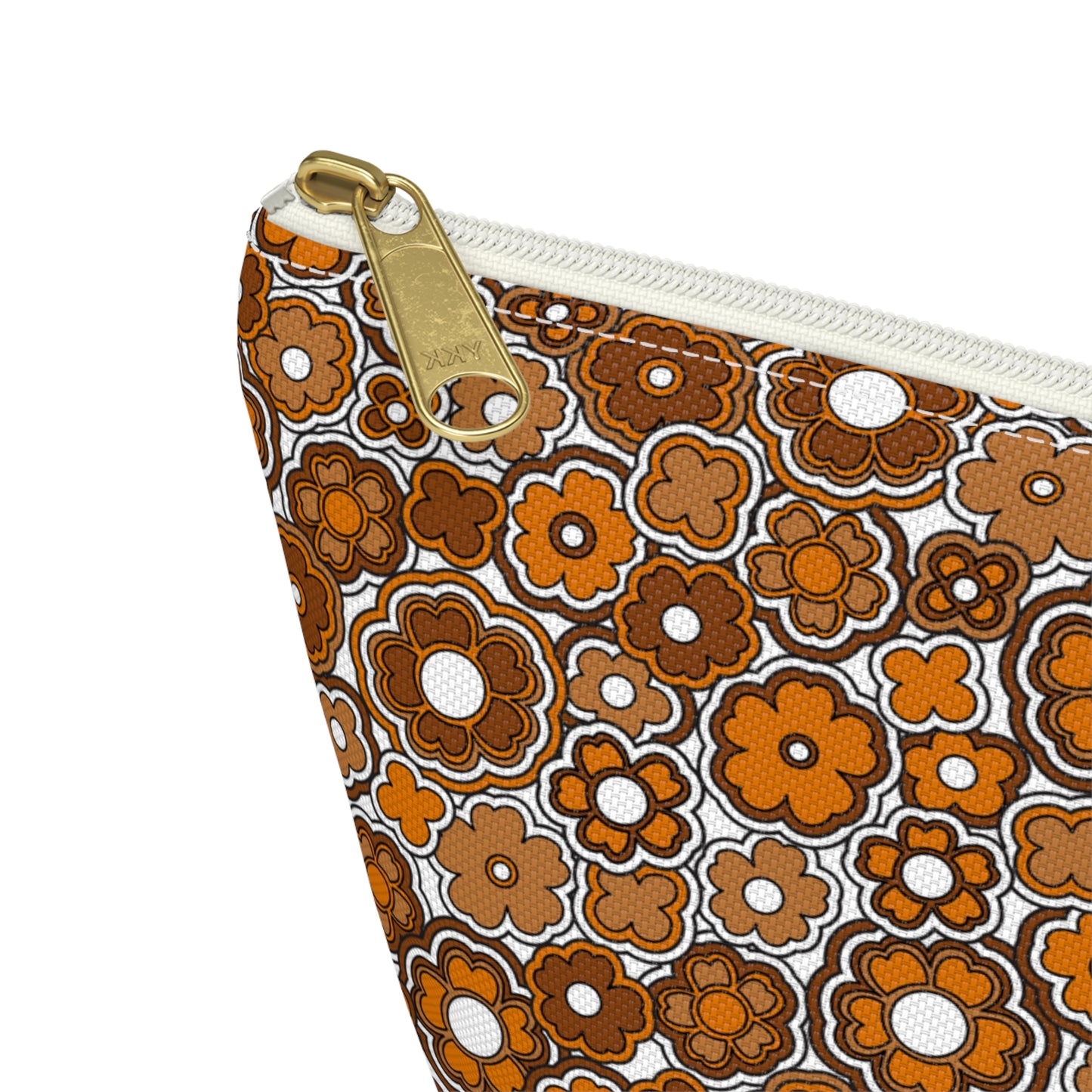 Flower Power Retro Brown Floral Print Design  Accessory Pouch w T-bottom