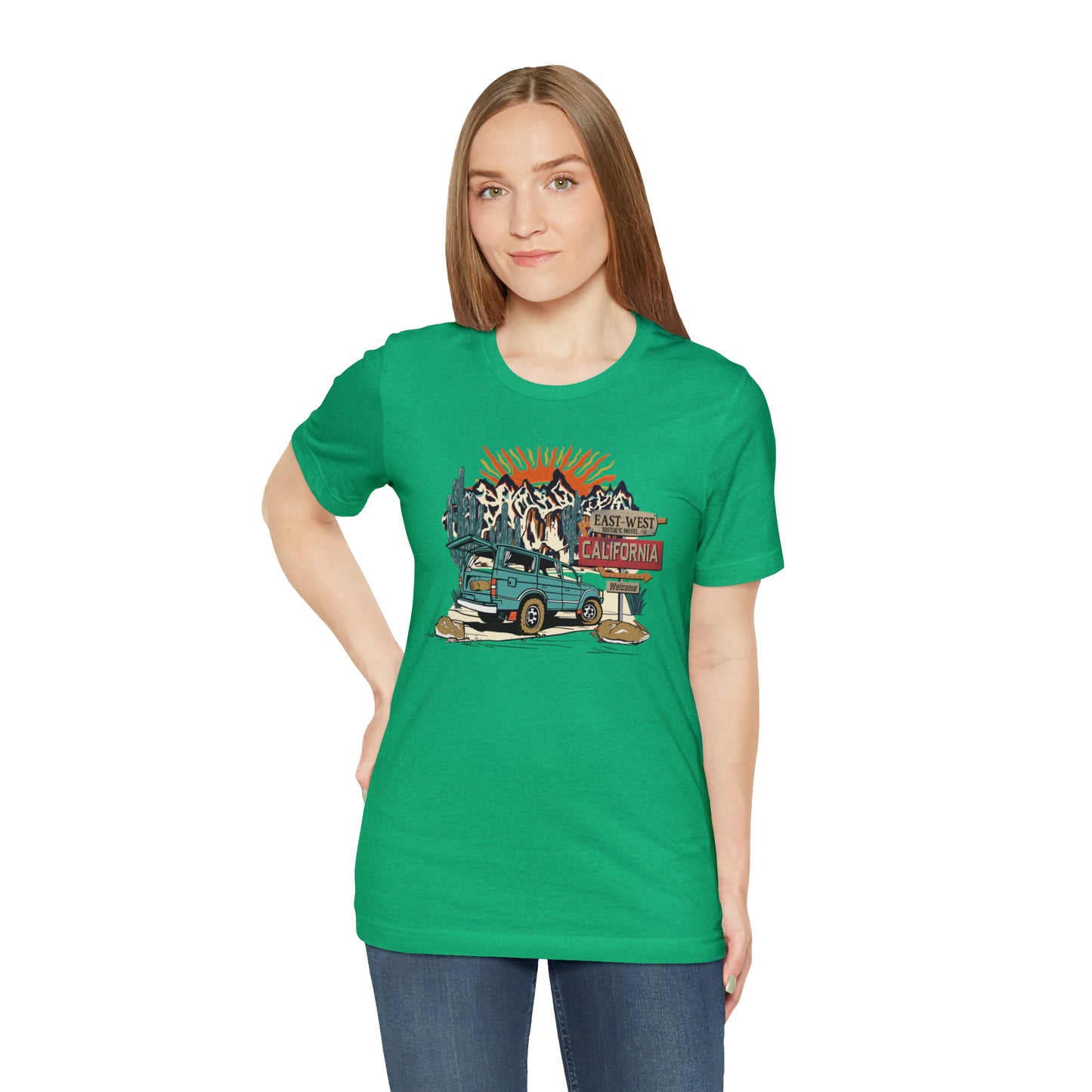 Vintage Mountain Scene with Bronco Unisex Jersey Short Sleeve Tee