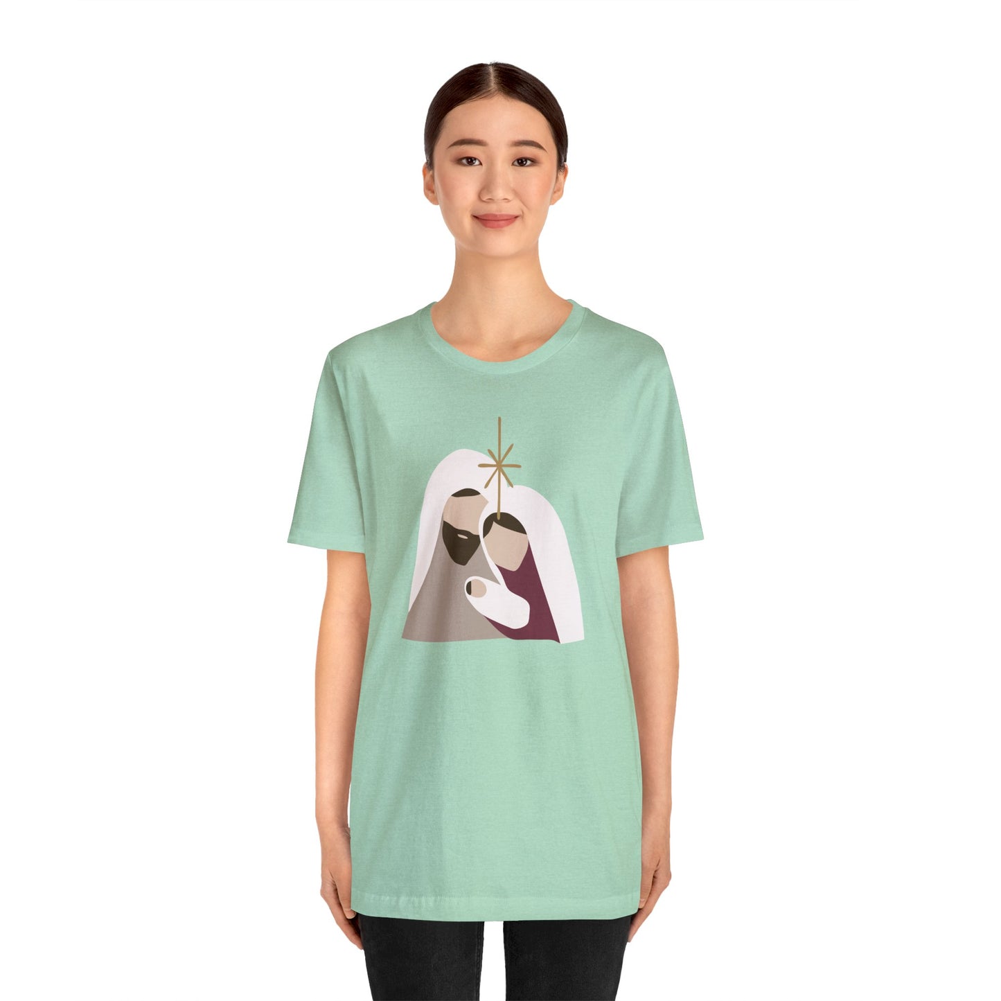 Holy Family Christmas Christian Bella Jersey Short Sleeve Tee (Unisex)