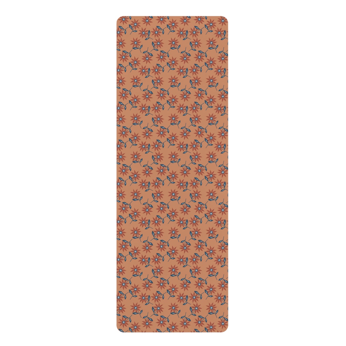 Rust and Blue Floral Boho Pattern Rubber Yoga Mat