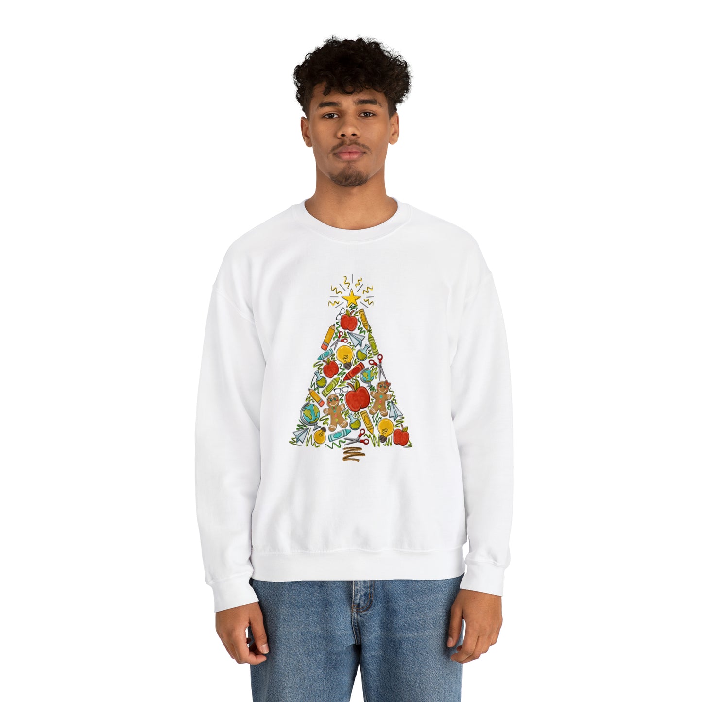 Teacher Supplies Christmas Tree Heavyweight Crewneck Sweatshirt