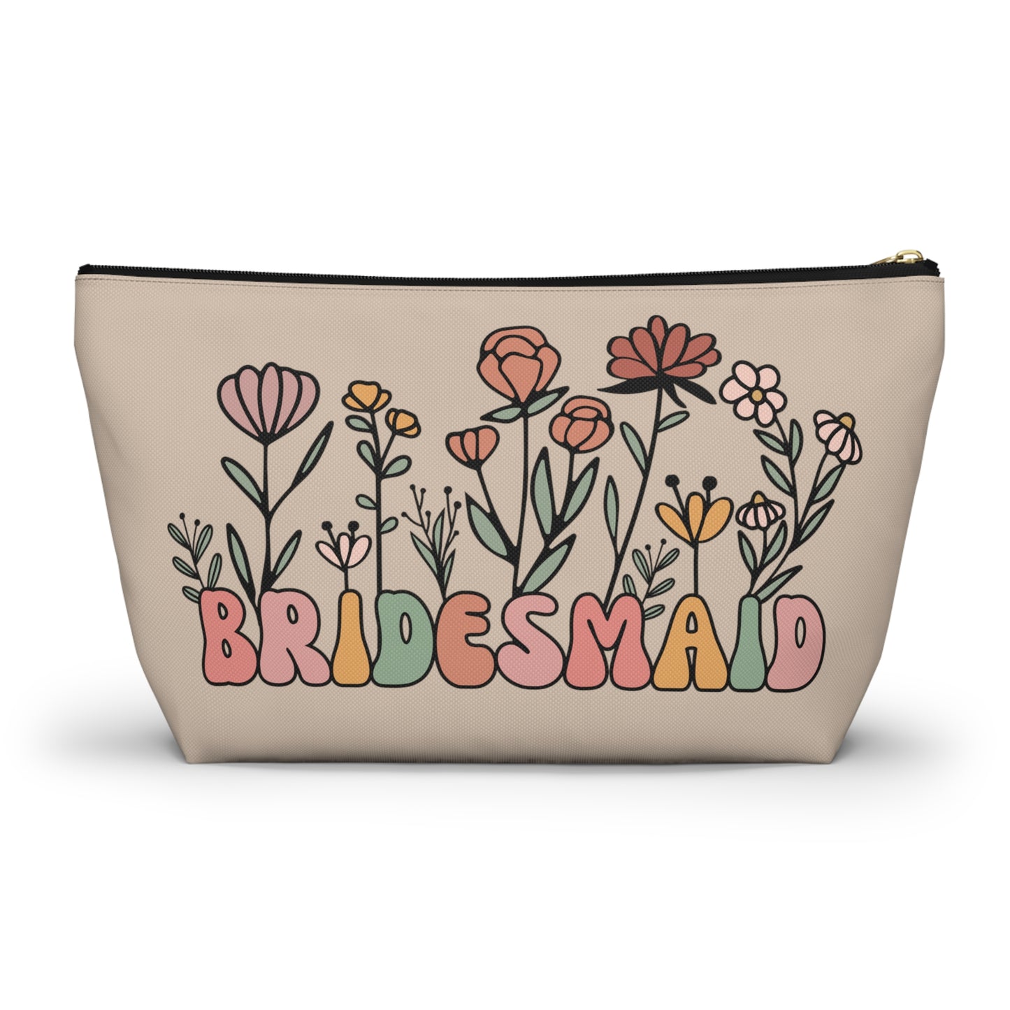 Retro Boho Bridesmaid Floral Print Design Accessory Pouch w T-bottom