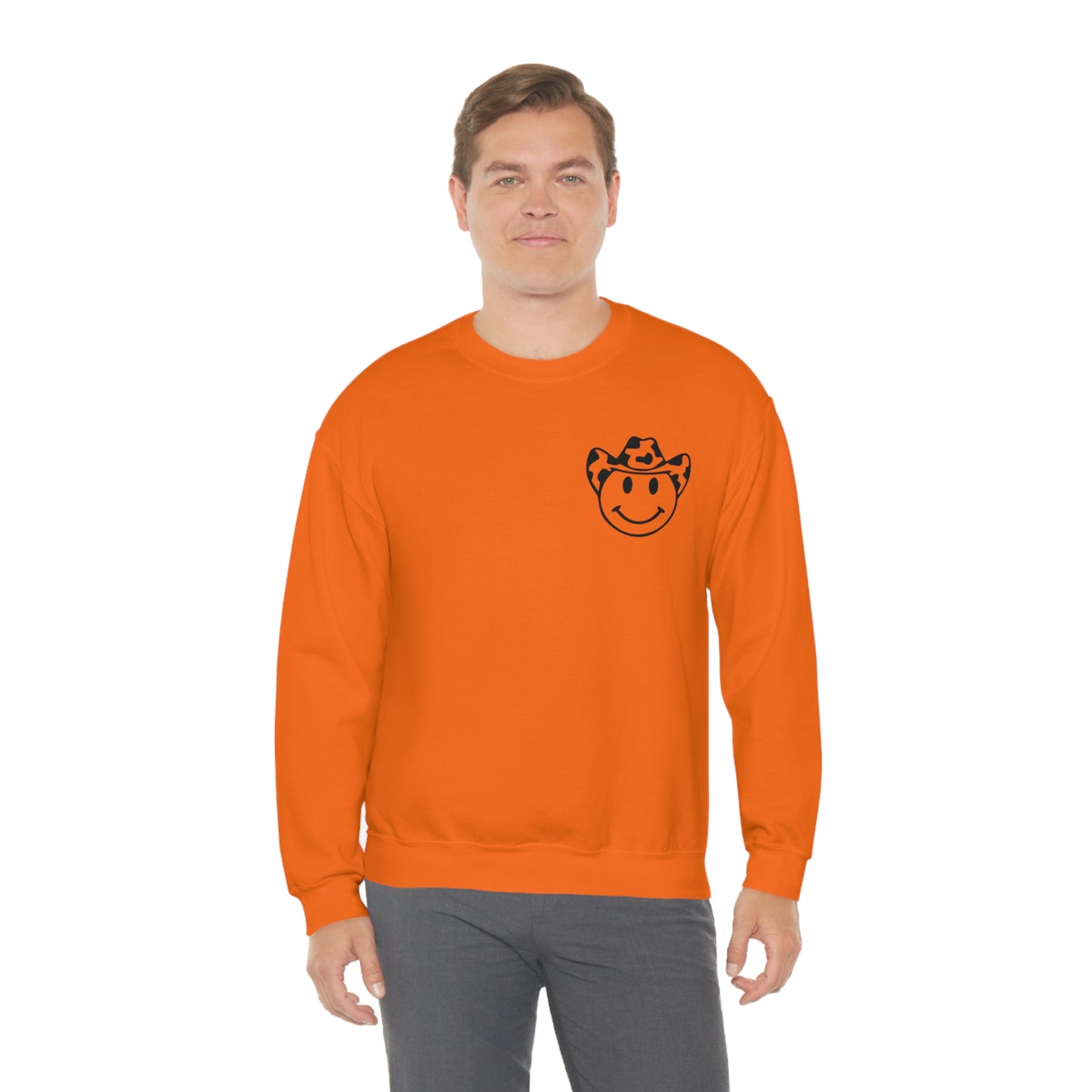 "Smiley Face HOWDY" (Front and Back Design) - Unisex Heavy Blend™ Crewneck Sweatshirt