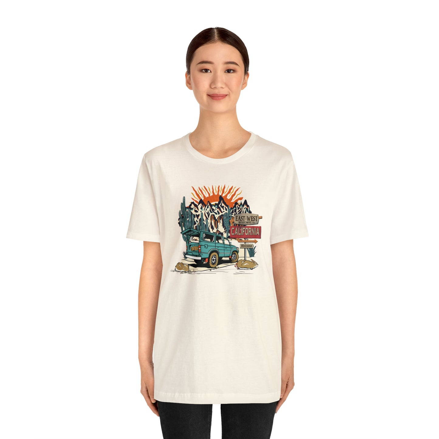 Vintage Mountain Scene with Bronco Unisex Jersey Short Sleeve Tee