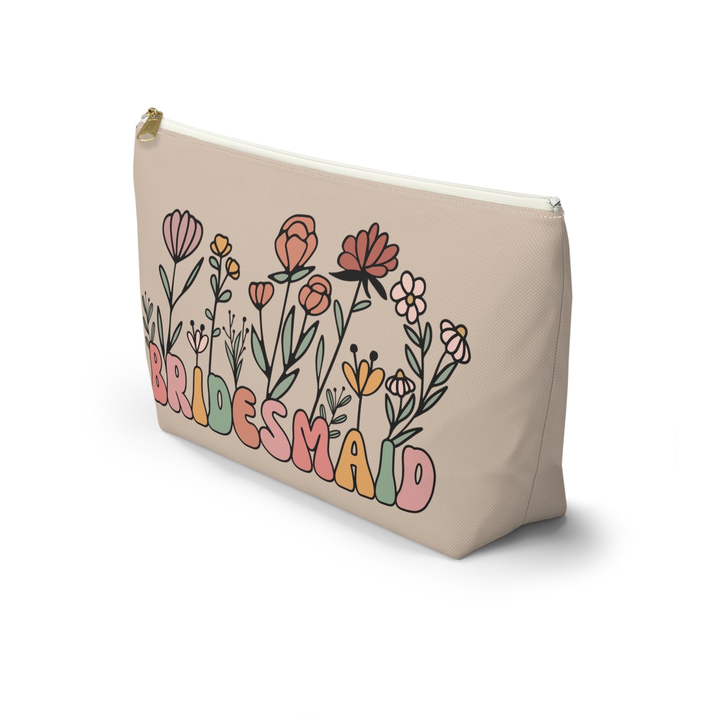 Retro Boho Bridesmaid Floral Print Design Accessory Pouch w T-bottom