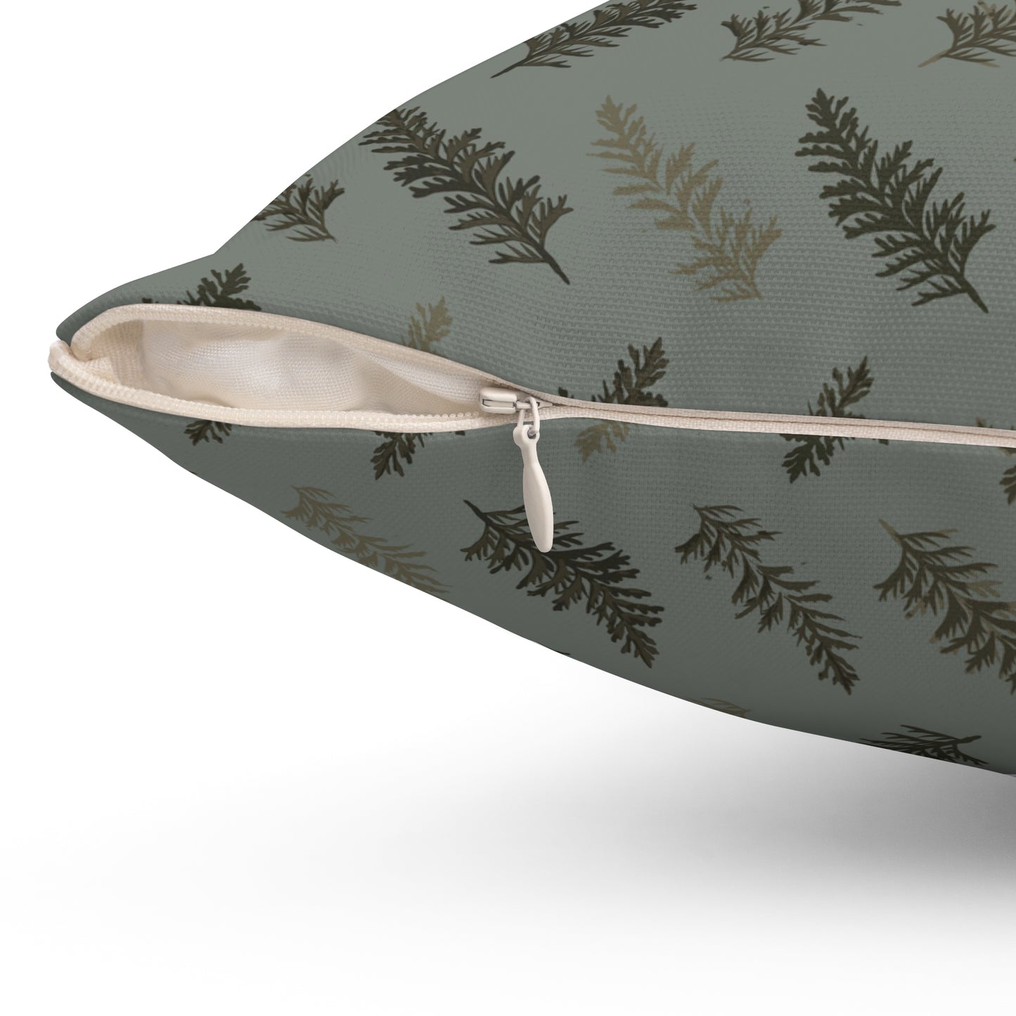 Cedar Leaves Green Fall/ Halloween Spun Polyester Square Pillow