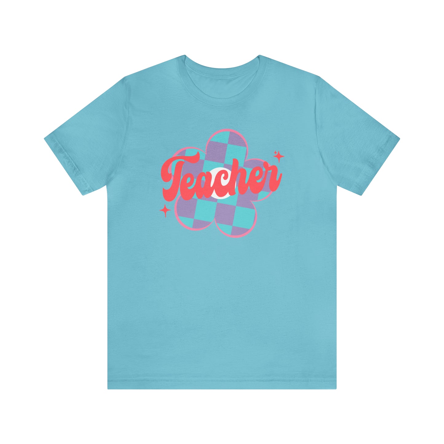 Purple and Blue Plaid Daisey Teacher T-Shirt
