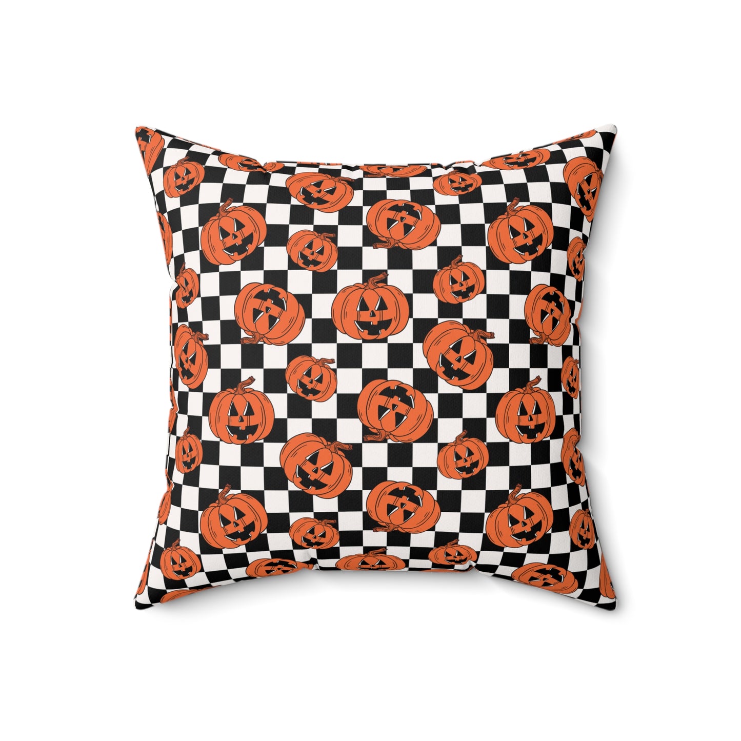 Pumpkin Checkerboard Fall/ Halloween Spun Polyester Square Pillow